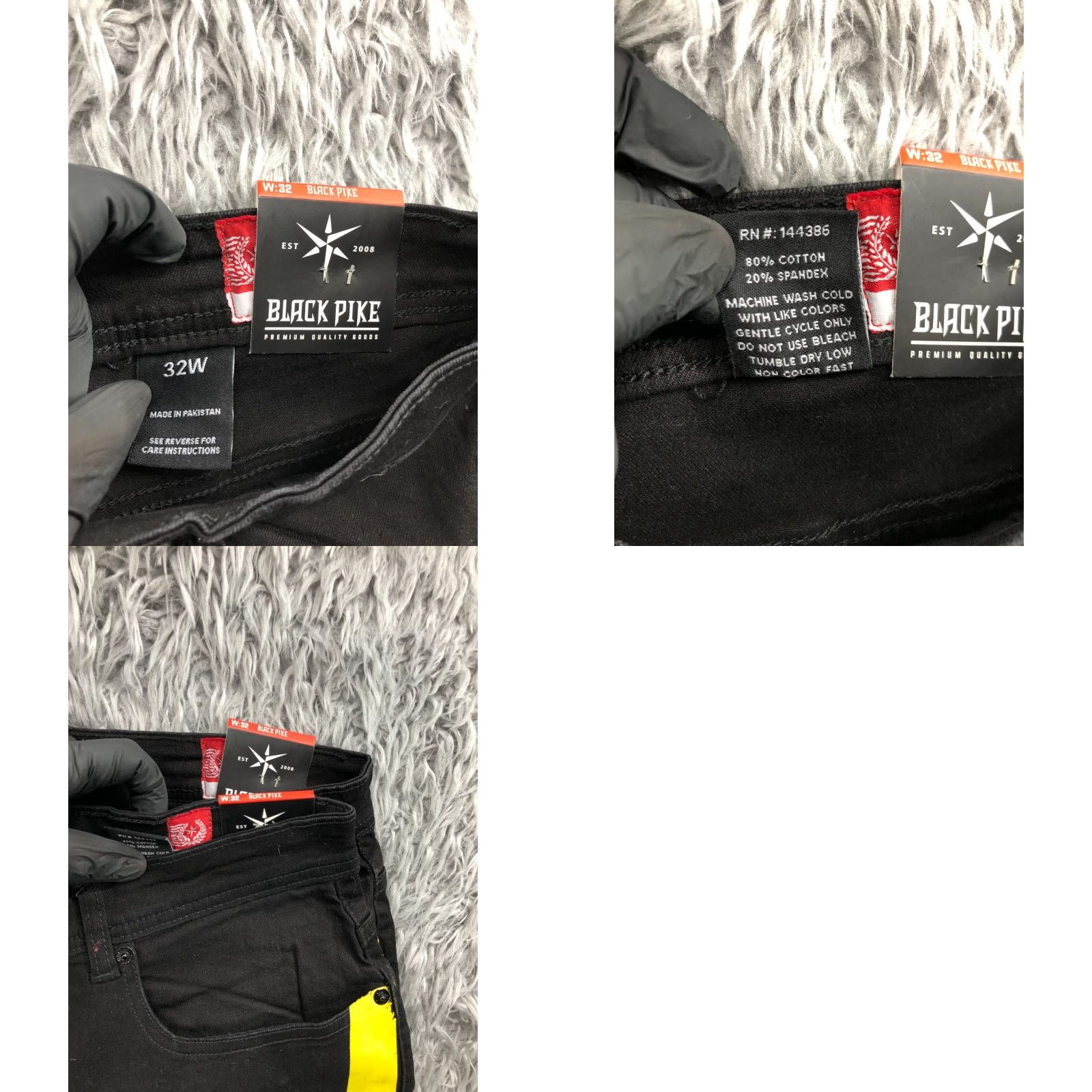 Vintage Black Pike Shorts Mens Size 32 Mid Rise Dark Wash Black Yellow Bermuda 5-Pocket Denim Cotton Blend Belt Loops Flat Front Regular Size US 32 / EU 48 - 8 Thumbnail