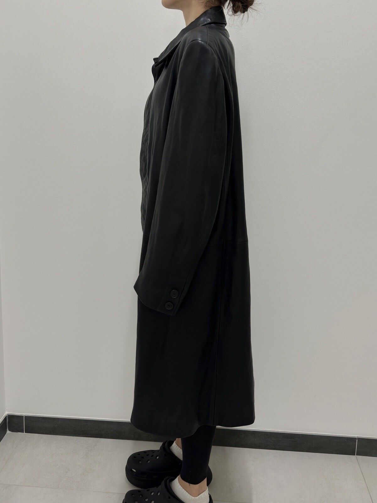 vintage ZARA Leather Long Trench Coat Jacket y2k Swag