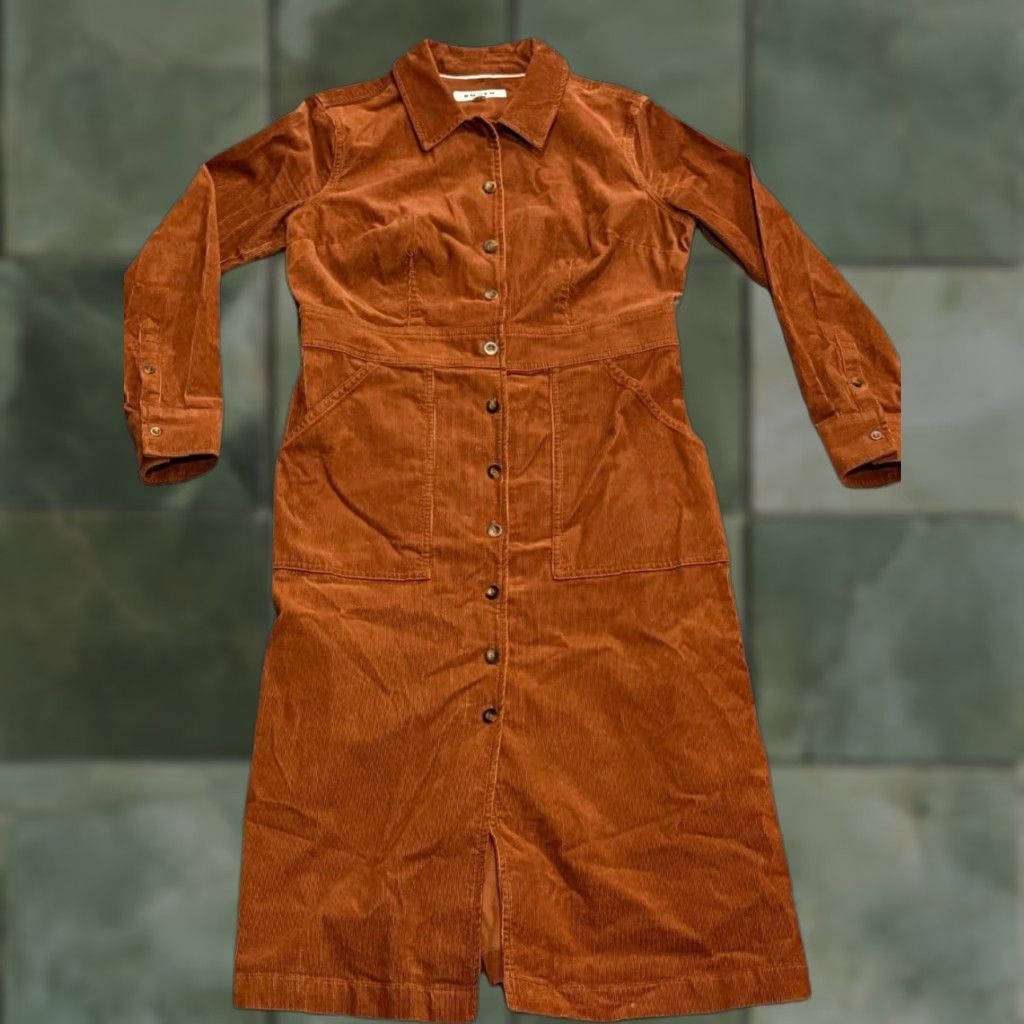 Boden Boden Flora Cord Brown Midi Dress Button Front Utility Patch Pocket Chic 8P Size M / US 6-8 / IT 42-44 - 1 Thumbnail
