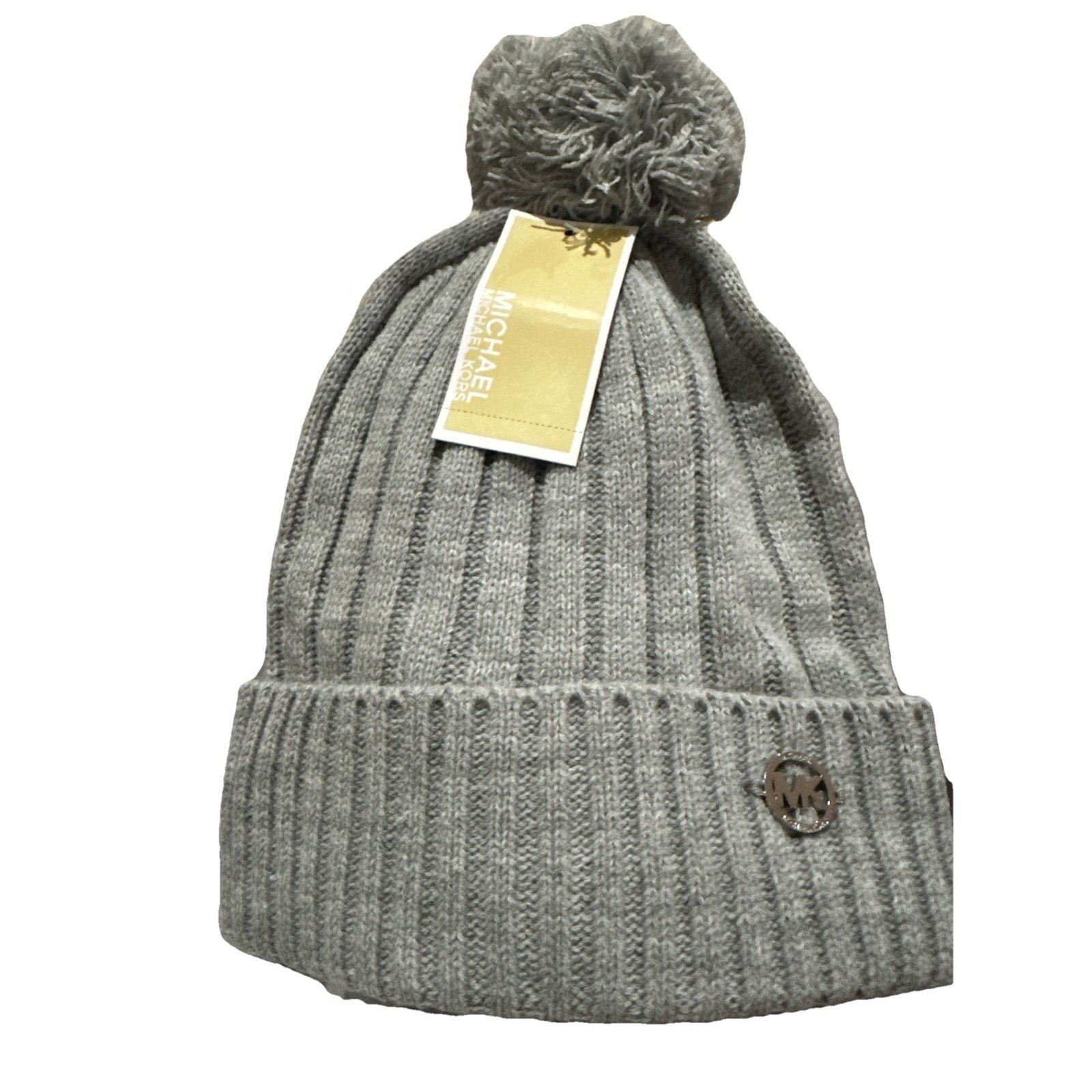Michael Kors NWT Michael Michael Kors Gray Knit Beanie Pom Pom MK OS Hat Size ONE SIZE - 2 Thumbnail