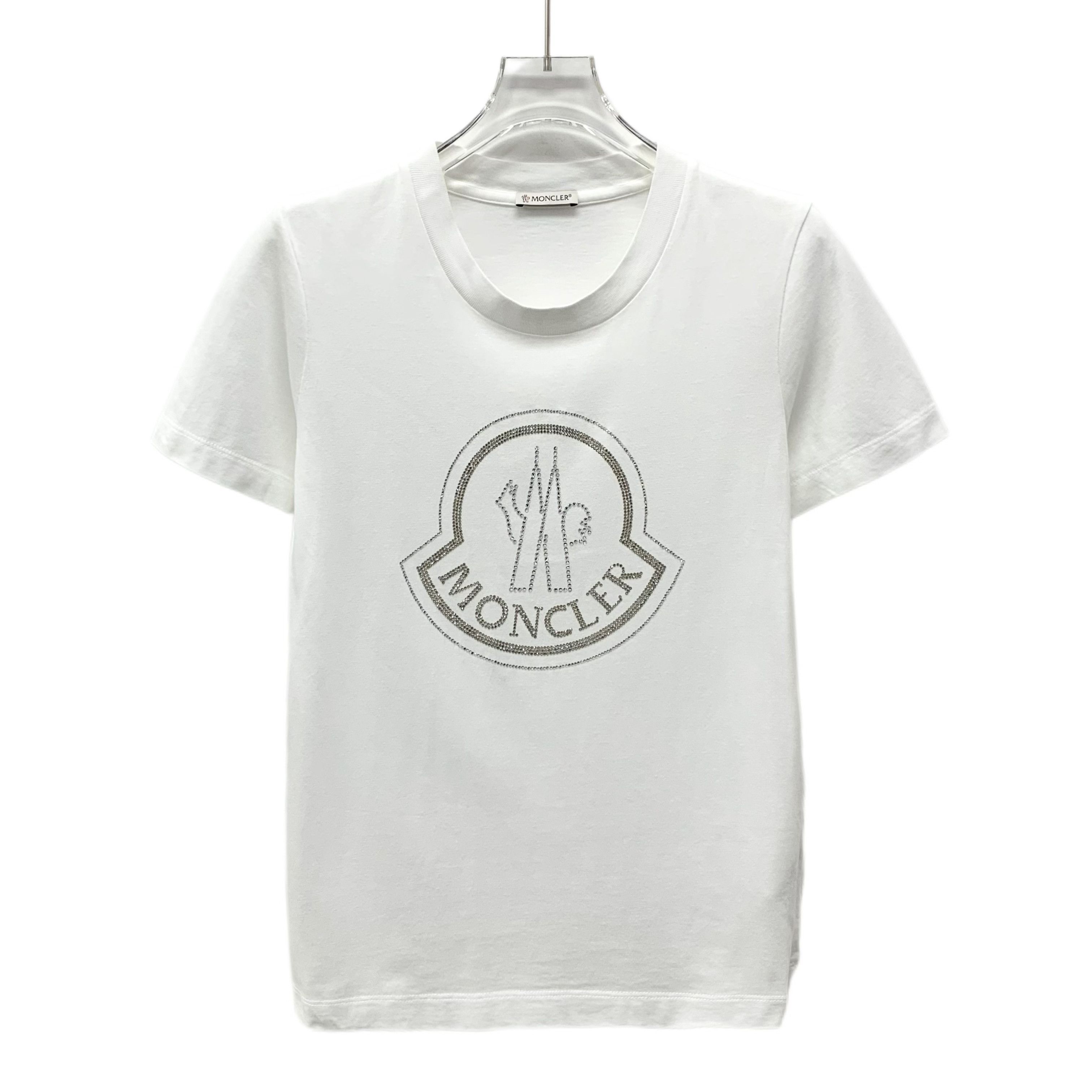 Moncler Moncler Tee – White Logo Crystal Cotton (Size S) Size S / US 4 / IT 40 - 1 Thumbnail