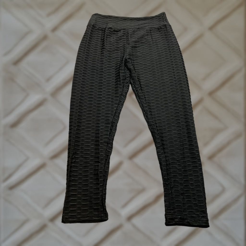 Vintage Unbranded Leggings Womens Large Black Yoga Stretch Textured Pants New NWT Size 36" / US 14 / IT 50 - 1 Thumbnail