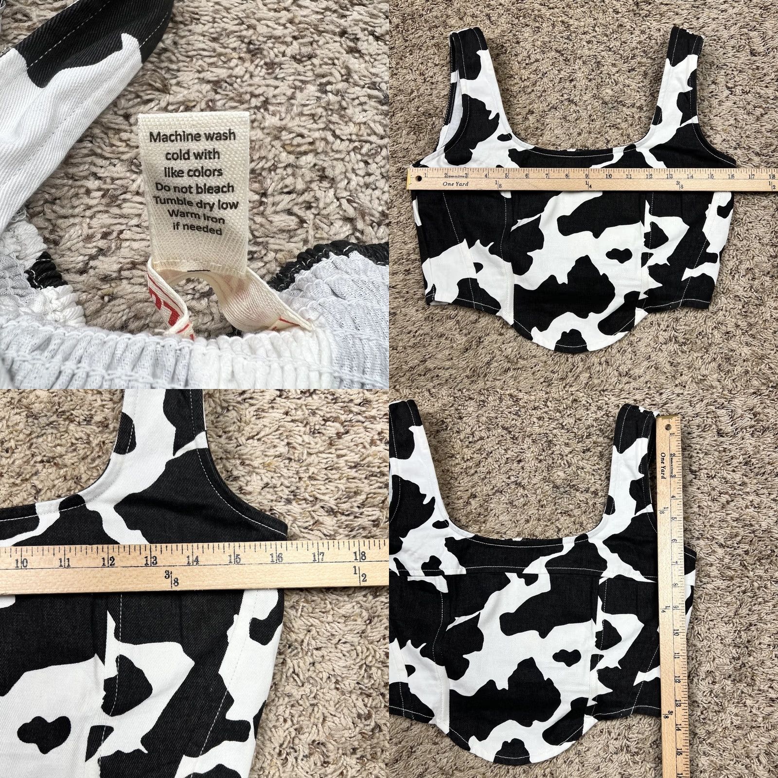 Denime Lone Star Cow Print Corset Structured Denim Crop Top Womens Medium Shirt Sleeveless Cropped Western Cowboy Cowgirl Slim Regular Black Cap Sleeve? Size M / US 6-8 / IT 42-44 - 8 Thumbnail