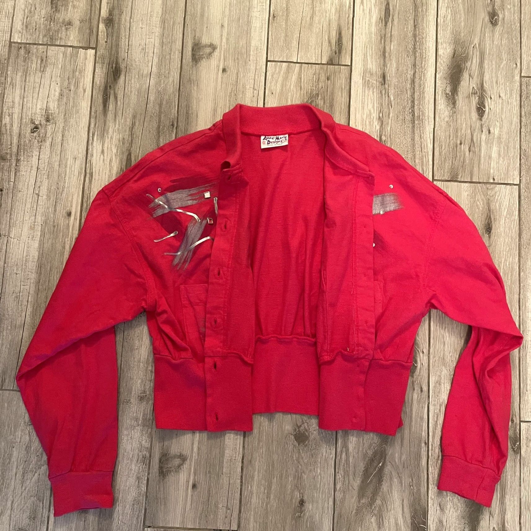 Vintage VINTAGE Anne-Marie Designs 80s Punk Art Pink Crop Cardigan Sweater Pockets Long Sleeve Button Women M Size M / US 6-8 / IT 42-44 - 7 Thumbnail