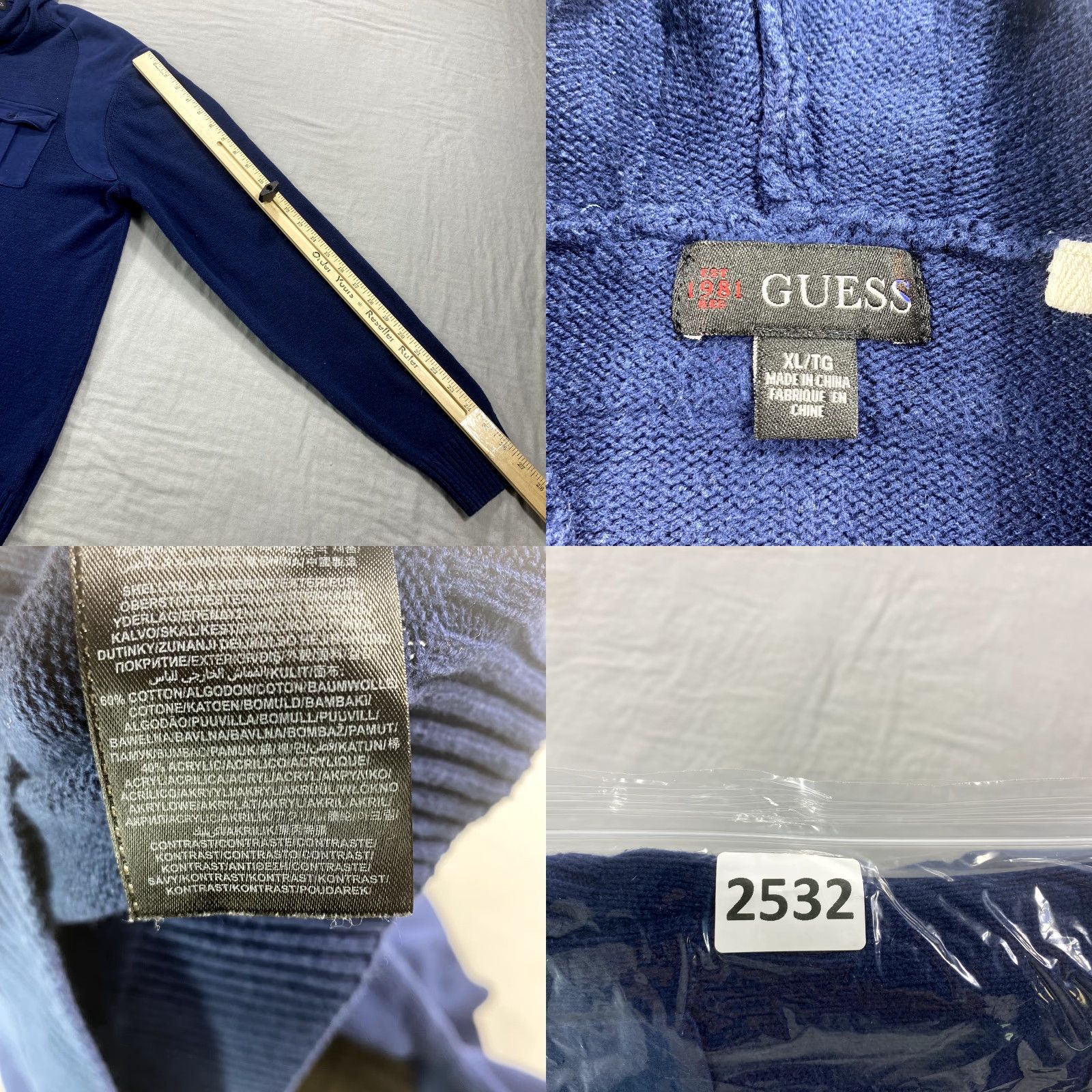 Guess VINTAGE GUESS Hoodie Mens XL Blue Henley Knit Sweater Y2K Adult Size US XL / EU 56 / 4 - 8 Thumbnail