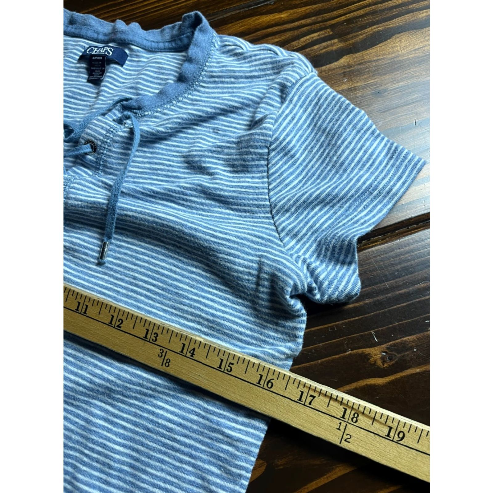 Chaps Chaps Shirt Women's Size Small Striped Lace Up Blue White Multicolor Casual Short Sleeve T-Shirt Regular Womens - Chaps Size S / US 4 / IT 40 - 6 Thumbnail