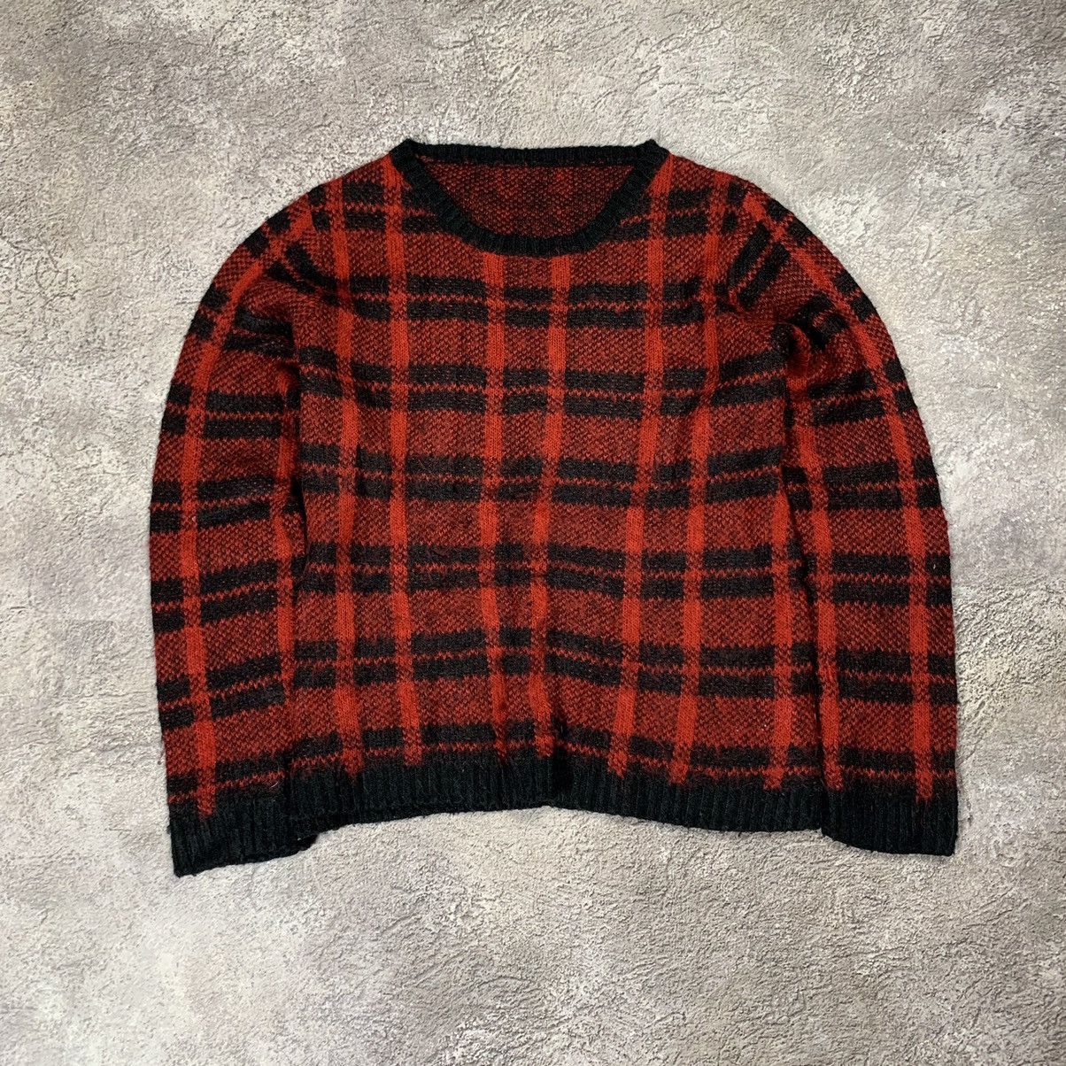 Vintage Vintage 90s Red Black Plaid Mohair Sweater Grunge Boxy L Size L / US 10 / IT 46 - 1 Thumbnail