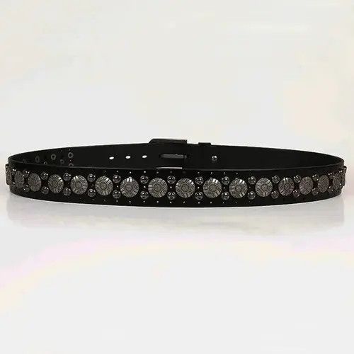 High Sport × Hypebeast × Leather Belts Retro Black Leather Rivet Jeans Belt Size ONE SIZE - 4 Thumbnail