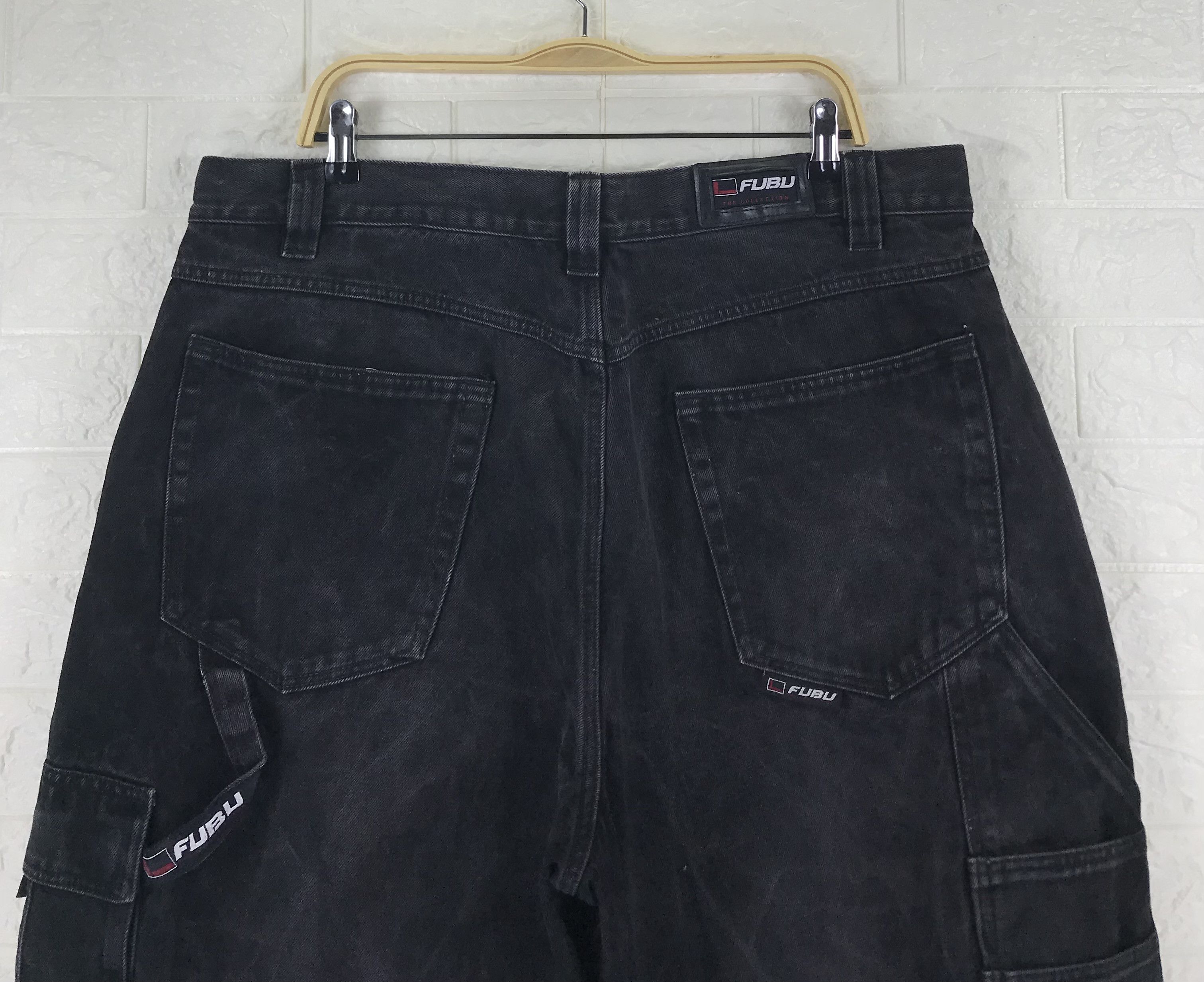 Fubu Vintage Fubu Faded Black Cargo Baggy Jeans Crazy Wide Denim Size US 38 / EU 54 - 2 Thumbnail