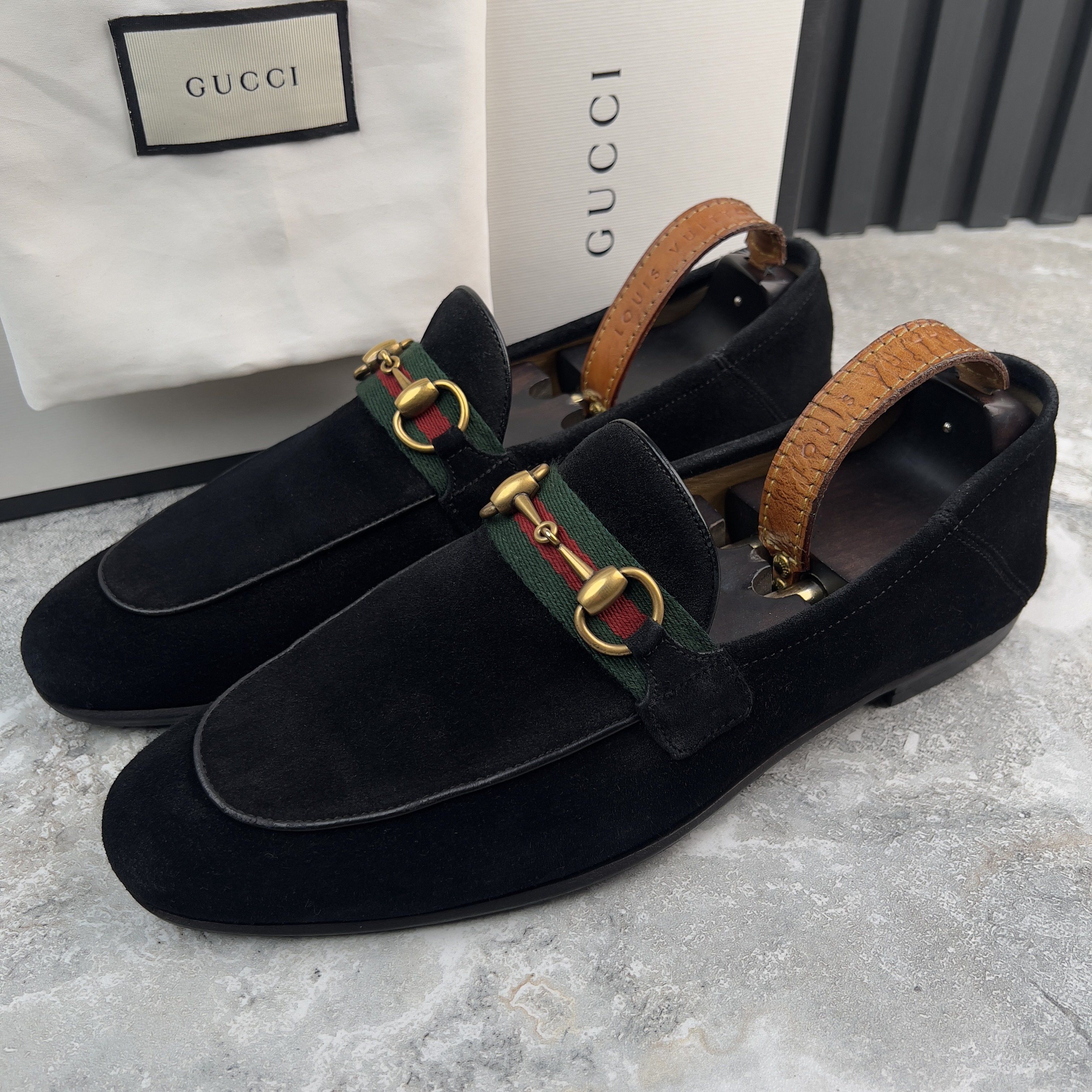Gucci Jordaan Horsebit Web Loafers Black Suede Size US 9.5 / EU 42-43 - 1 Thumbnail