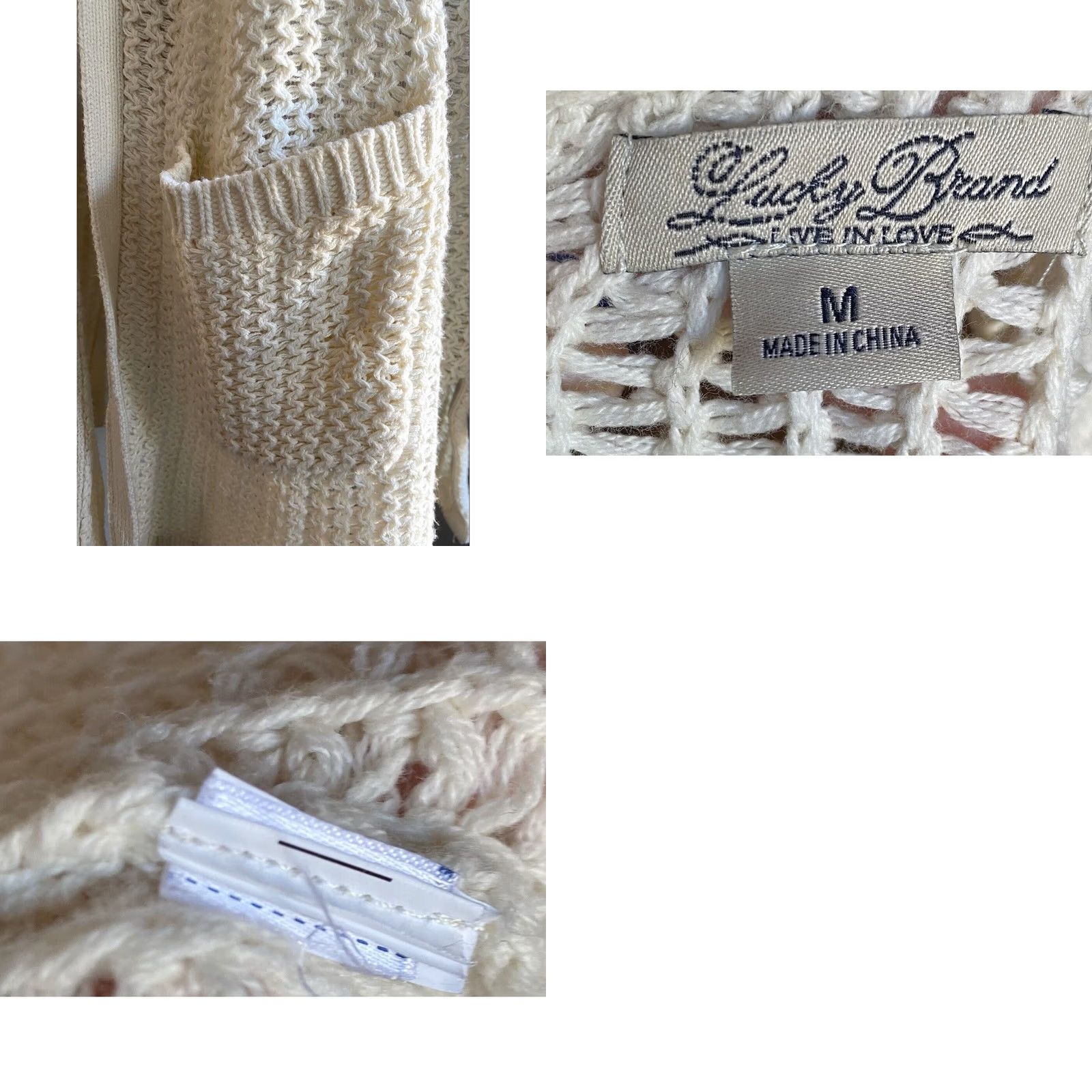 Lucky Brand Lucky Brand Cardigan Sweater Cream Chunky Knit Open Front Longline Pockets Sz M Womens Jacket Knit Open Front Cardigan Cream Ivory Size M / US 6-8 / IT 42-44 - 8 Thumbnail