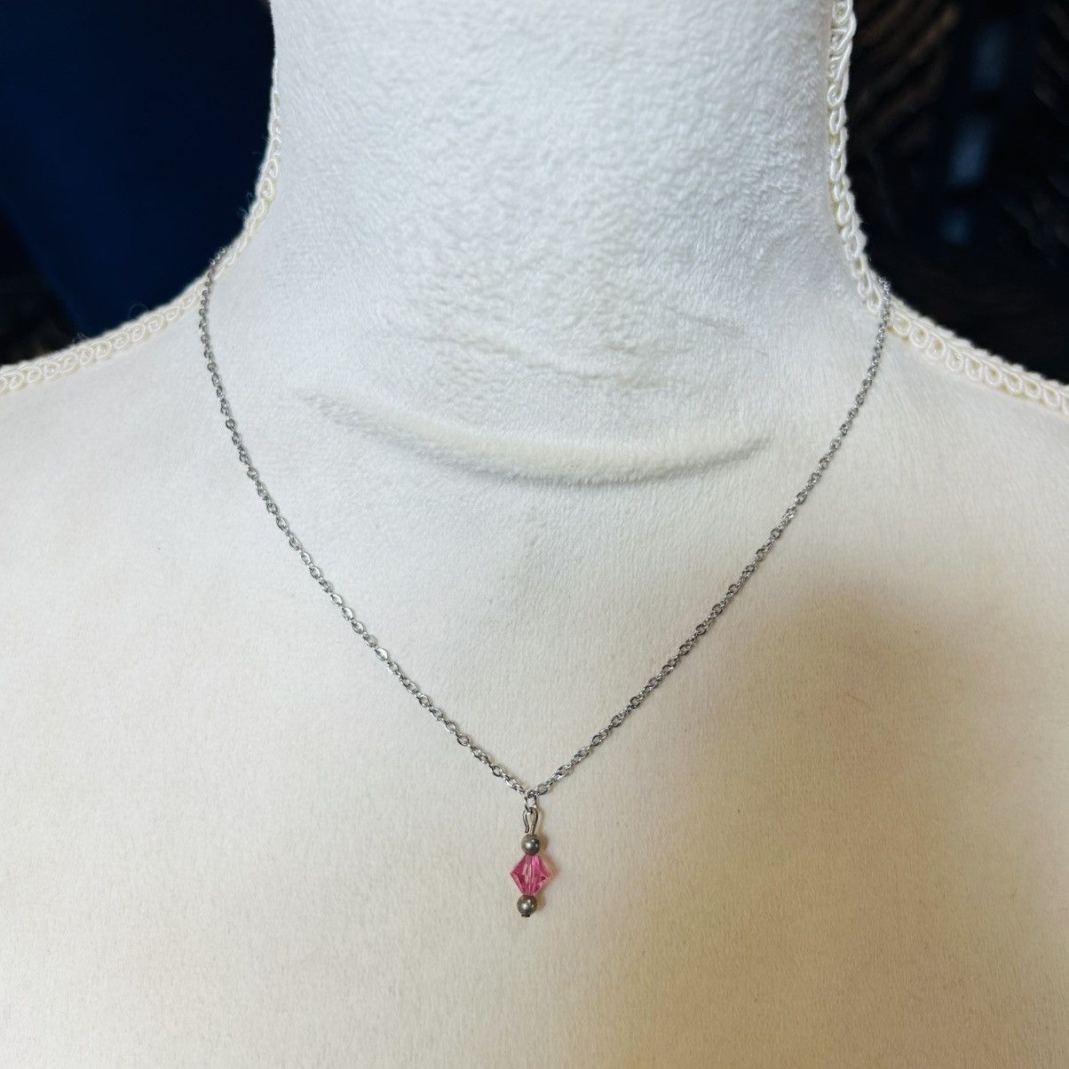 Handmade Handcrafted vintage pink glass crystal sterling necklace Size ONE SIZE - 3 Thumbnail