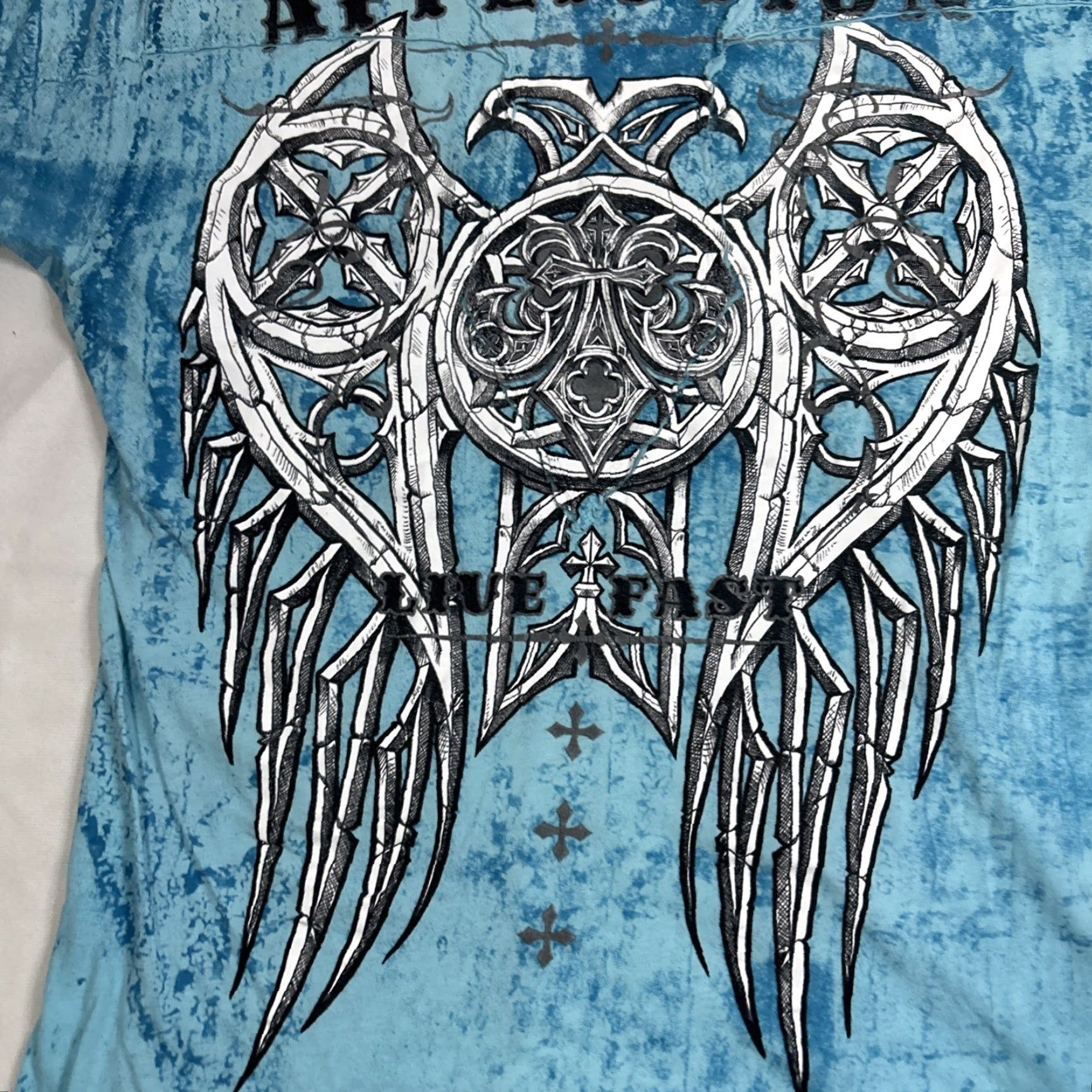 Affliction Affliction Live Fast T-Shirt Adult XL Short Sleeve Light Blue Grunge Y2K Logo Mens Size US XL / EU 56 / 4 - 2 Thumbnail