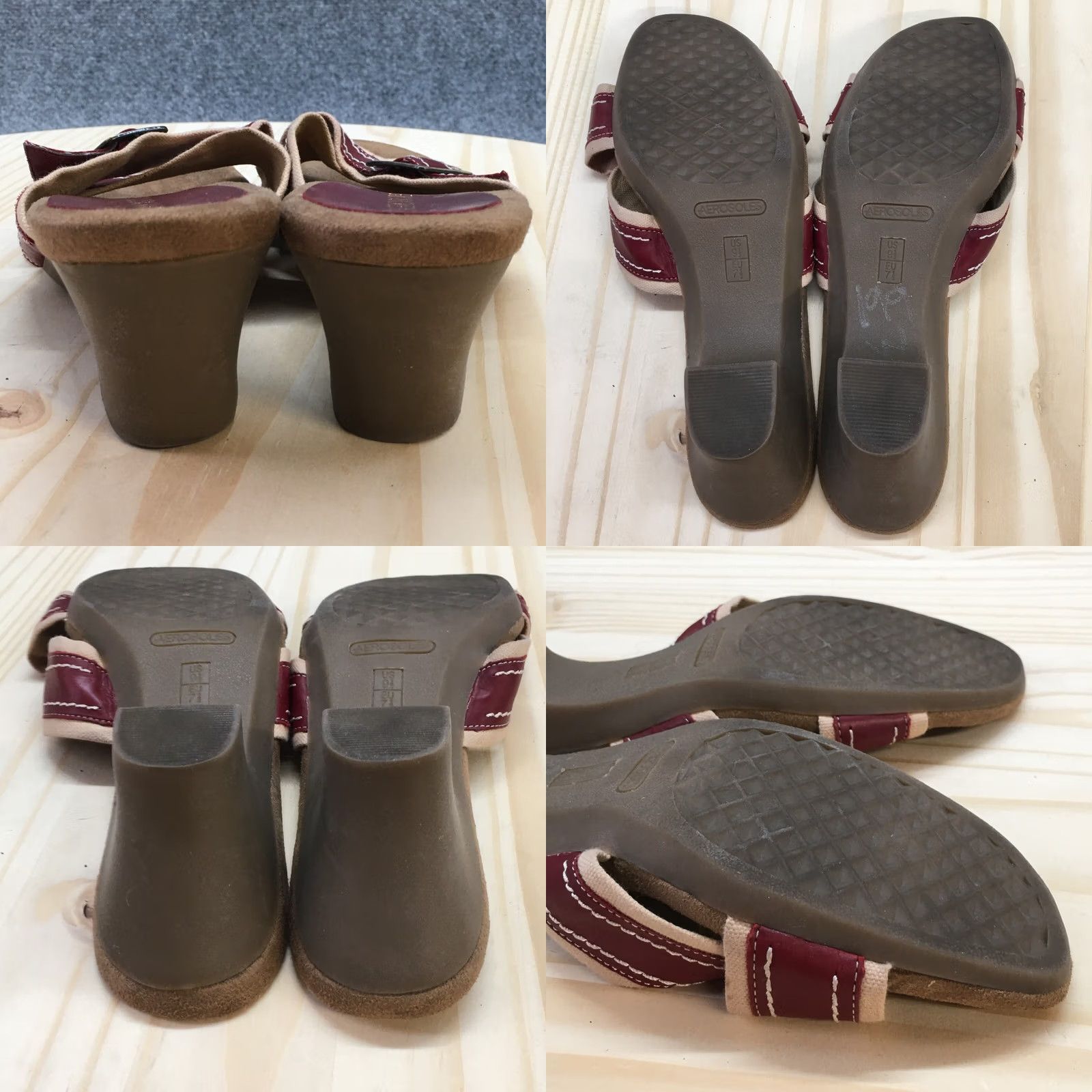 Vintage Aerosoles Algebra Slide Heels Womens 9.5 Maroon Buckle Strap Open Toe Leather Slidi Size US 10 / IT 40 - 8 Thumbnail