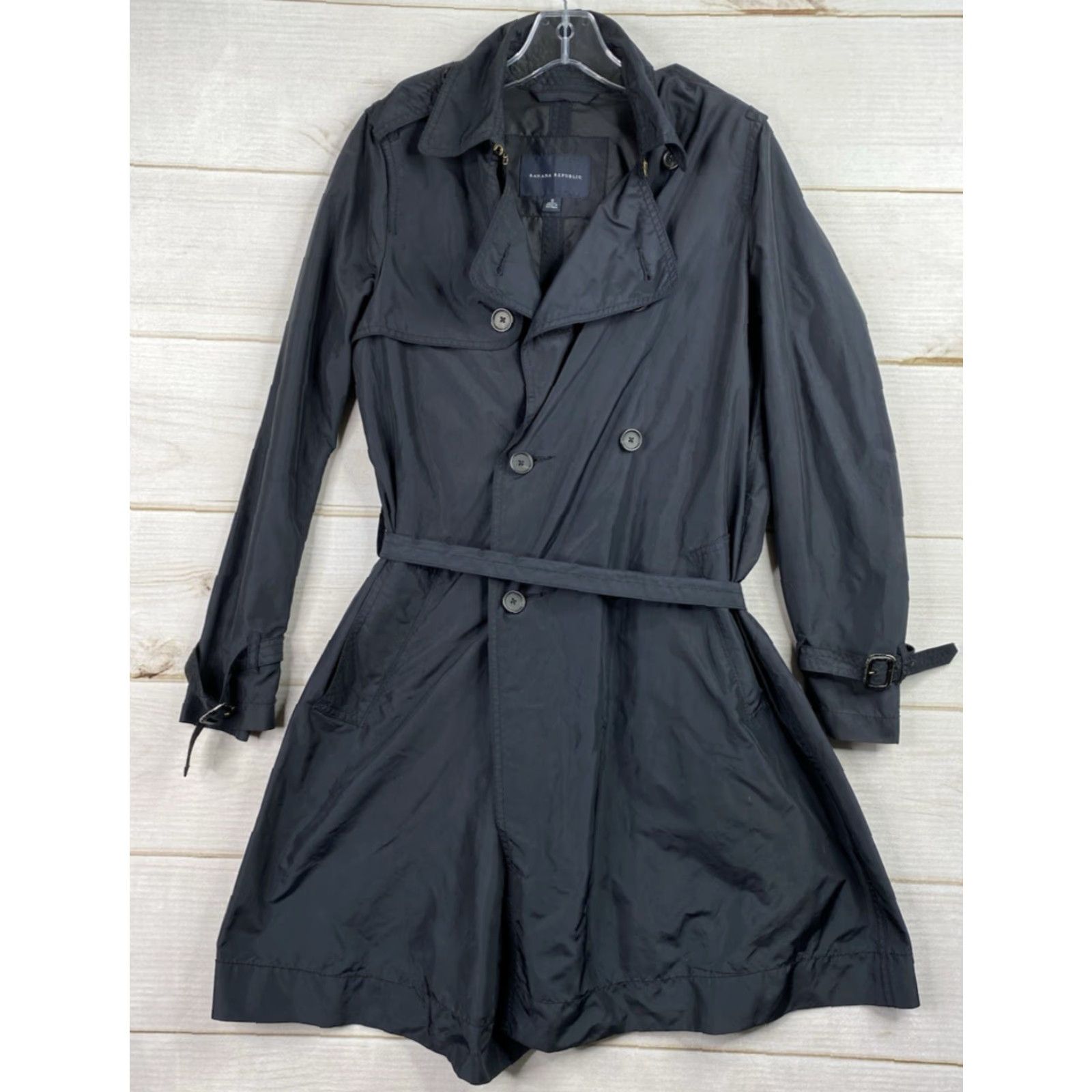 Banana Republic VINTAGE Banana Republic Rain Coat Womens S Black Polyurethane Trench Belted 90s Size S / US 4 / IT 40 - 2 Thumbnail