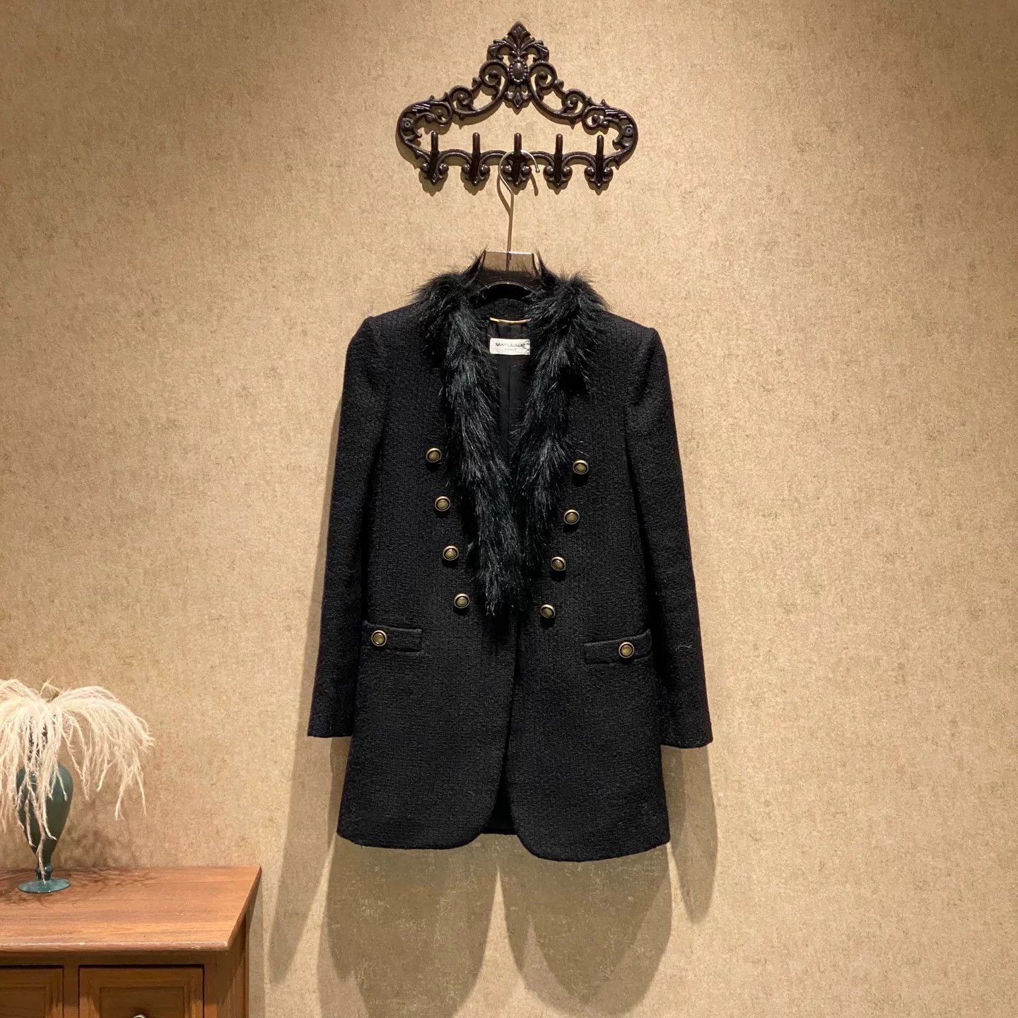 Saint Laurent Paris Saint Laurent Fur Collar Double-Breasted Coat Size S / US 4 / IT 40 - 1 Thumbnail