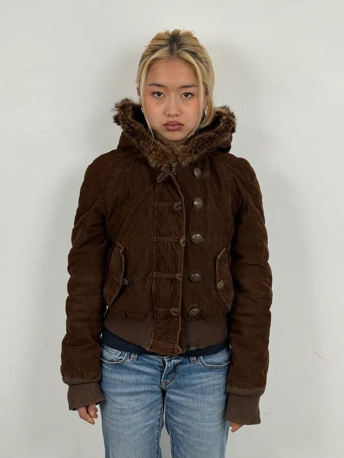 Dolce & Gabbana 2000s Dolce & Gabbana Brown Corduroy Fur Hooded Bomber Jacket Size US XS / EU 42 / 0 - 2 Thumbnail