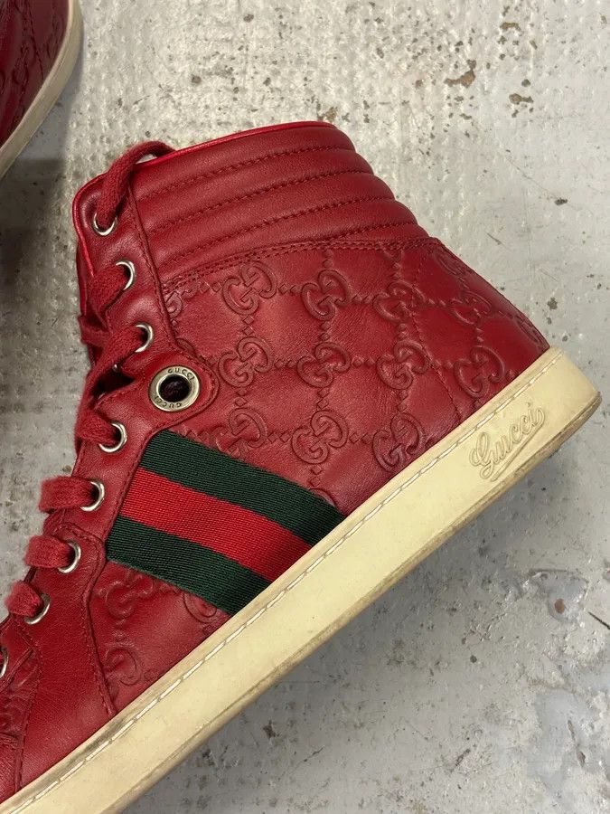 Gucci Gucci Red Leather GG Monogram High Sneakers Size US 7.5 / EU 40-41 - 4 Thumbnail