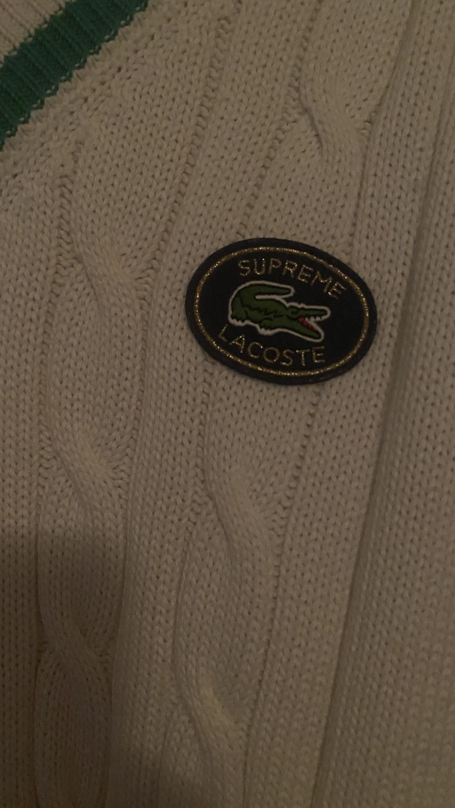 Lacoste × Supreme Supreme x Lacoste Cable Knit Sweater Cream – Size L Size US L / EU 52-54 / 3 - 3 Thumbnail