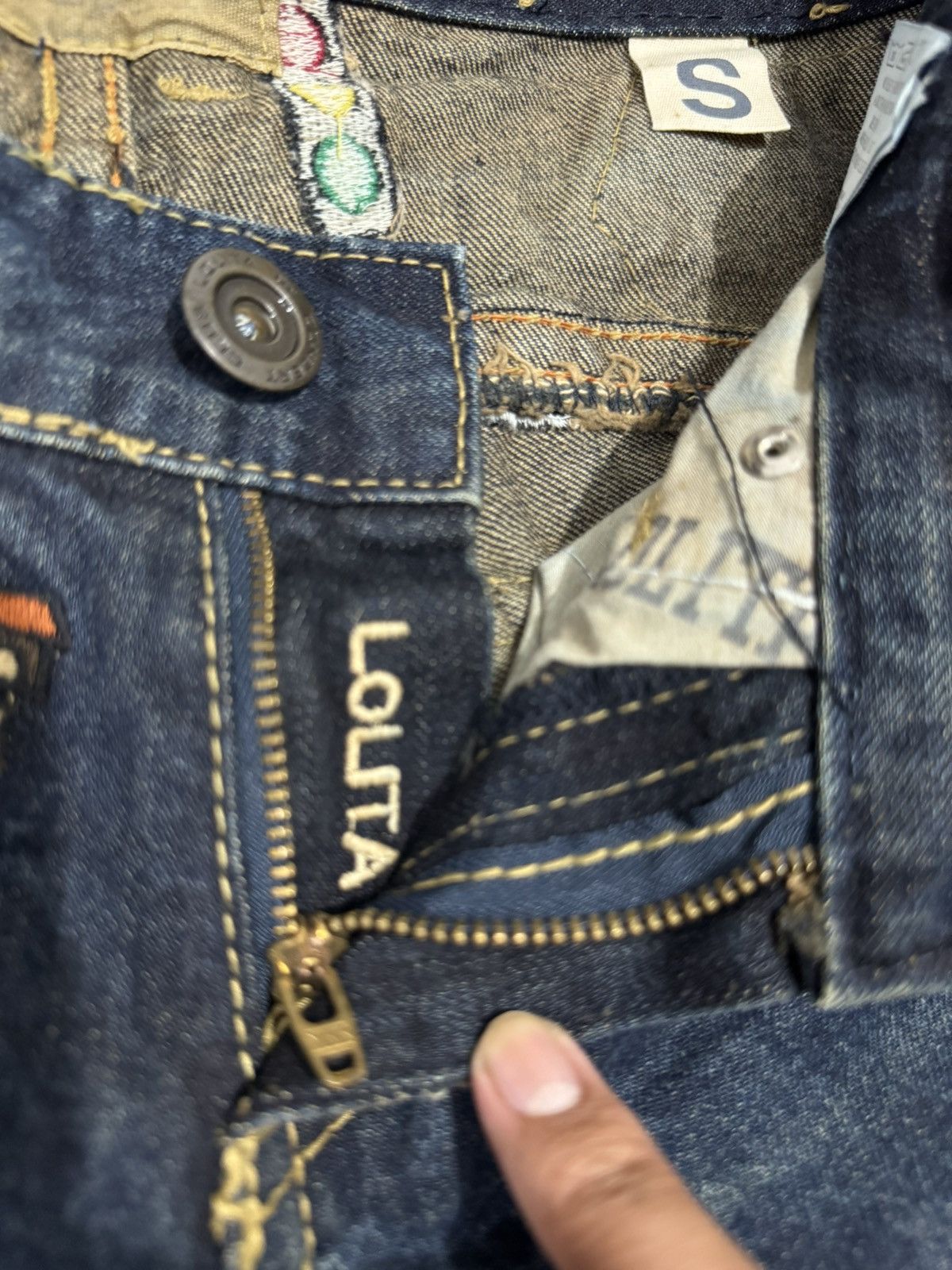 If Six Was Nine × Japanese Brand Yoshitomo Nara Lolita Skinny Jeans Embroidery Damage Flare Size US 30 / EU 46 - 3 Thumbnail