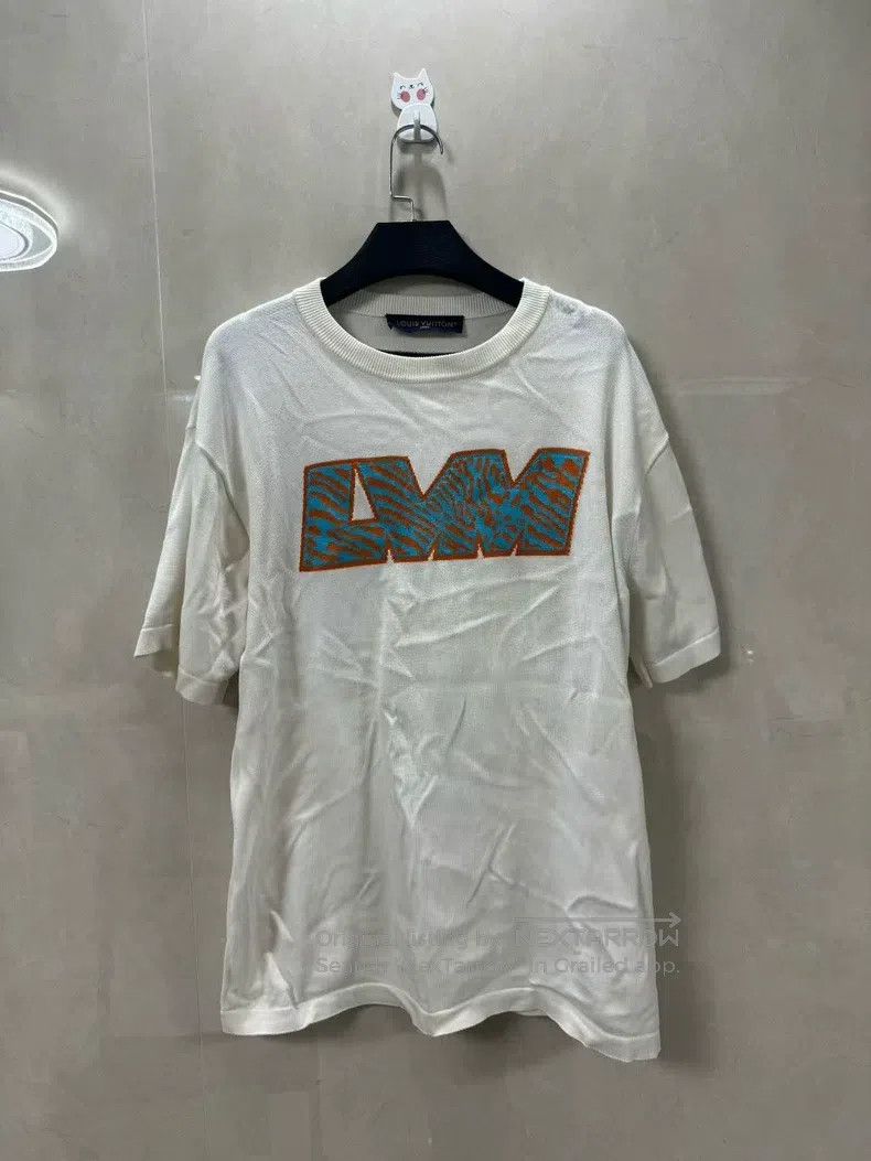 Louis Vuitton White blue-orange logo knit short sleeves