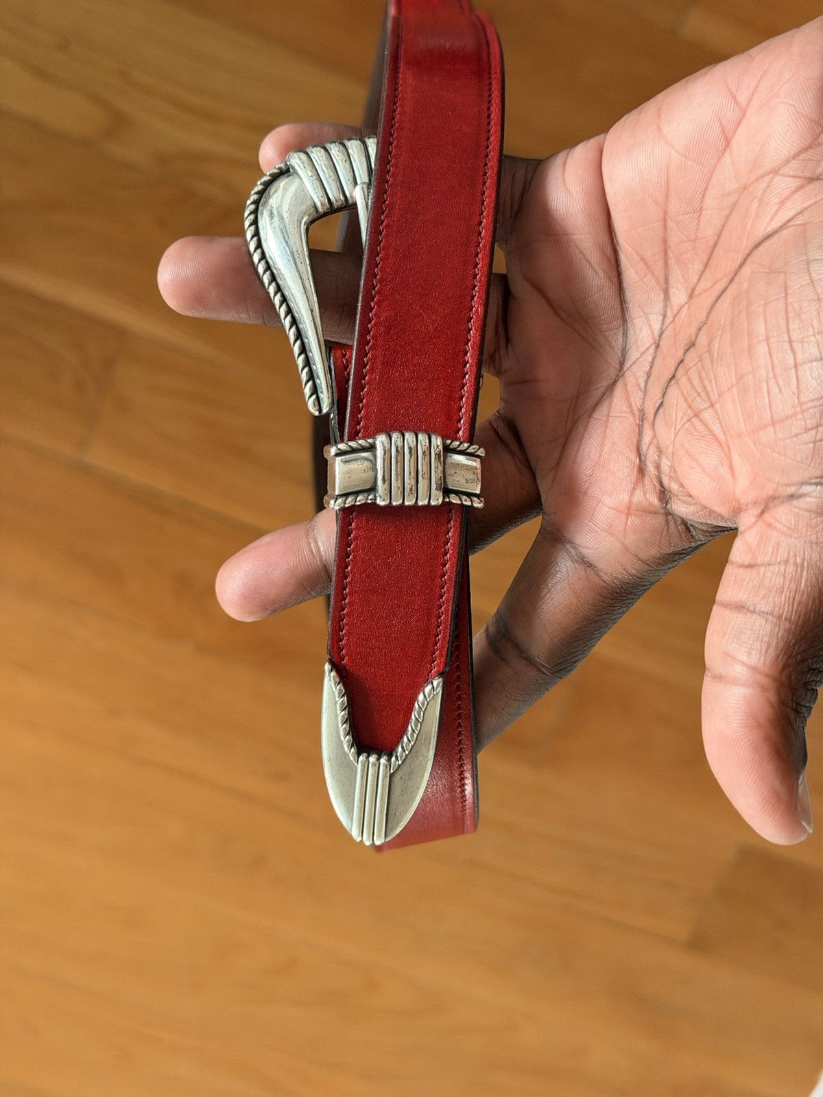 Monitaly MONITALY EXTENDED 1" CREASED BELT WITH SILVER SET RED Size 44 - 2 Thumbnail