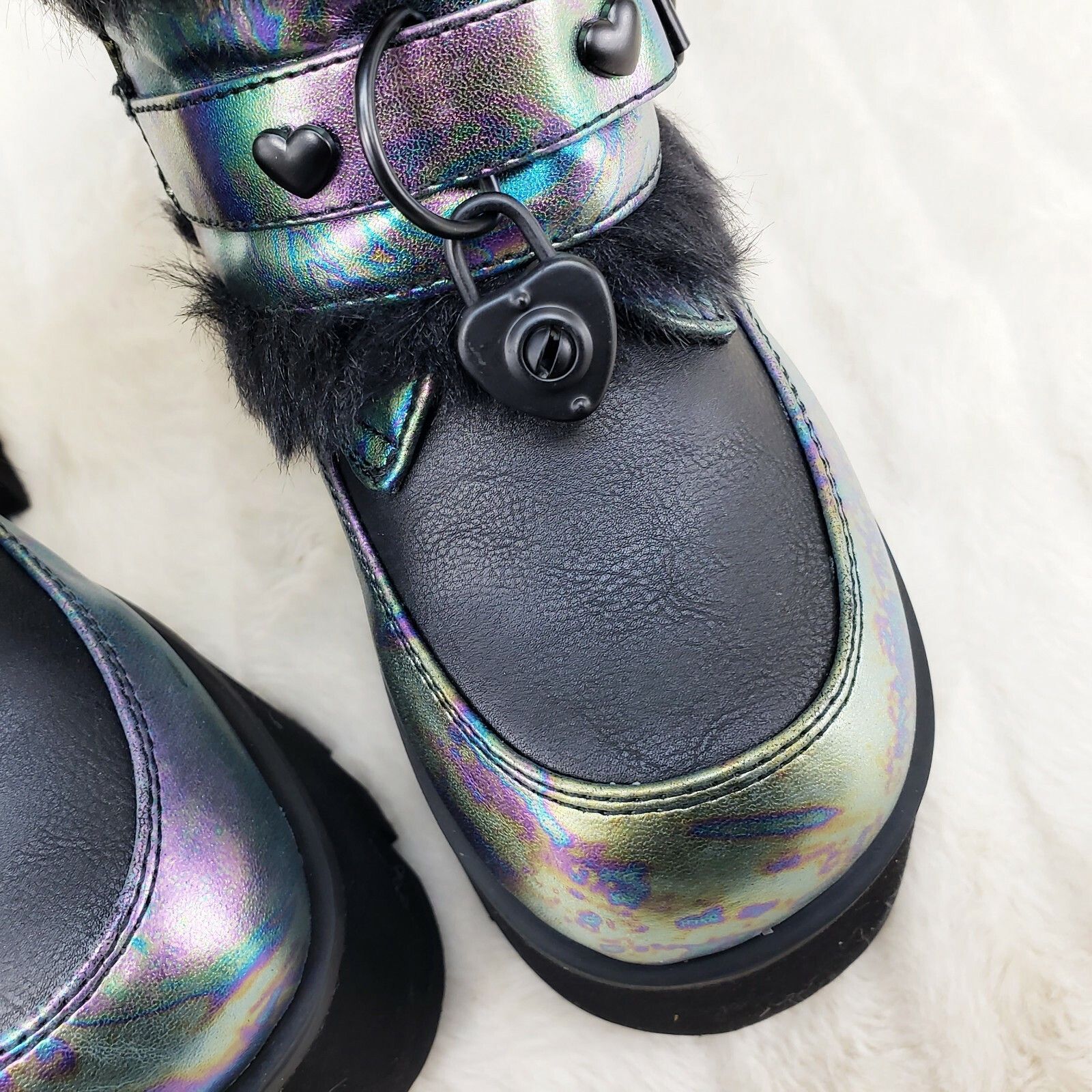 Demonia Cult DEMONIA Ashes 120 Black Faux Fur 3.5" Platform Heel Goth Pu Size US 10 / IT 40 - 8 Thumbnail