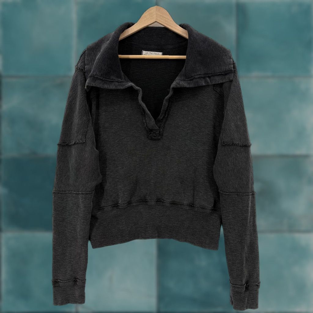 Vintage We The Free Sweater Womens Medium Gray Waffle Knit Collared Pullover Top Relaxed Size M / US 6-8 / IT 42-44 - 1 Thumbnail