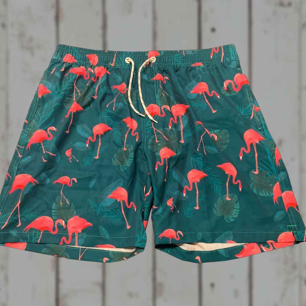 Vintage VINTAGE Flamingo Men’s Swim Trunks Green Size 34 Bottom Beach Shorts Size US 34 / EU 50 - 1 Thumbnail