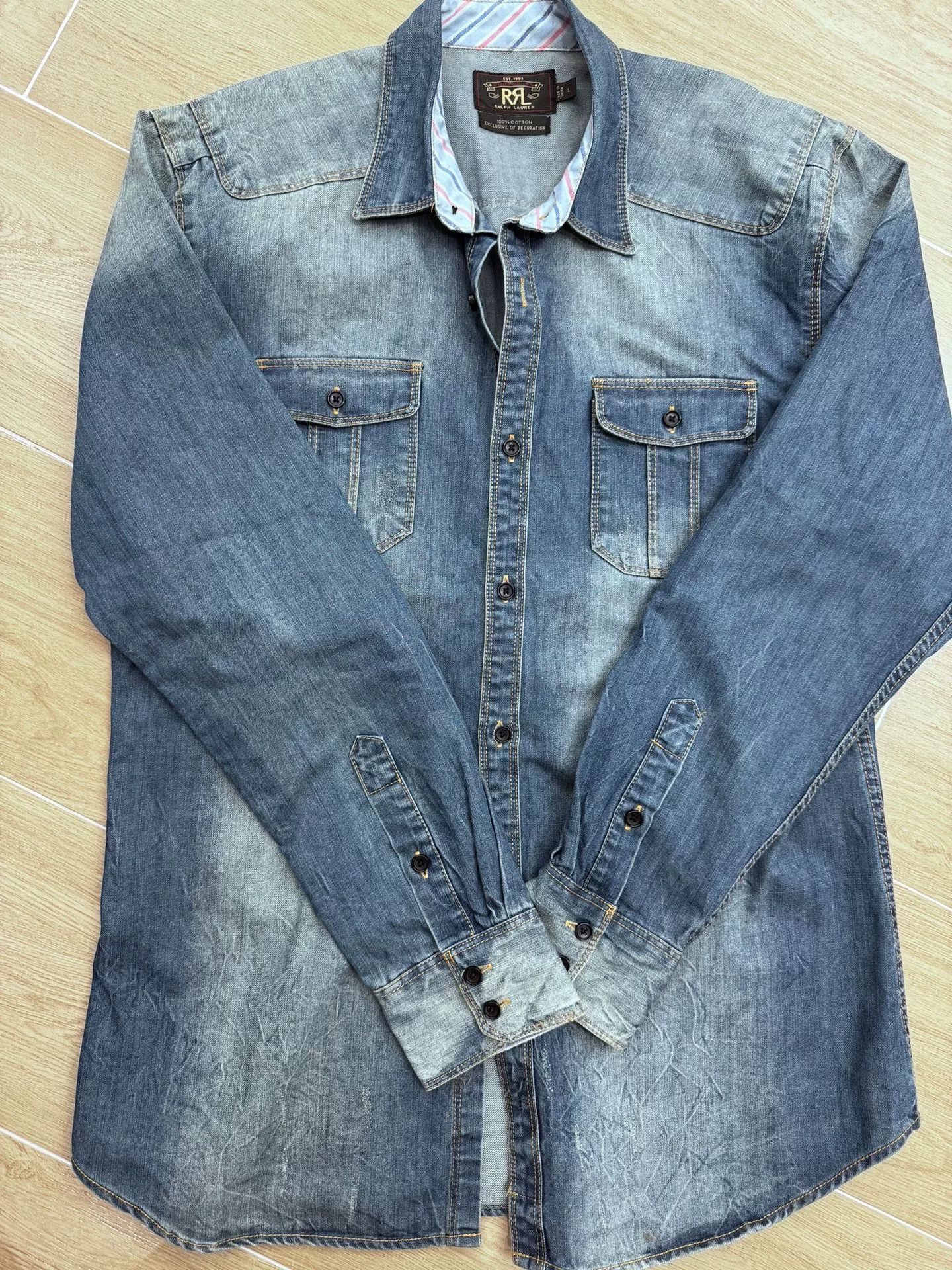 RRL Ralph Lauren Vintage Double RL Denim Work Shirt Size US L / EU 52-54 / 3 - 1 Thumbnail