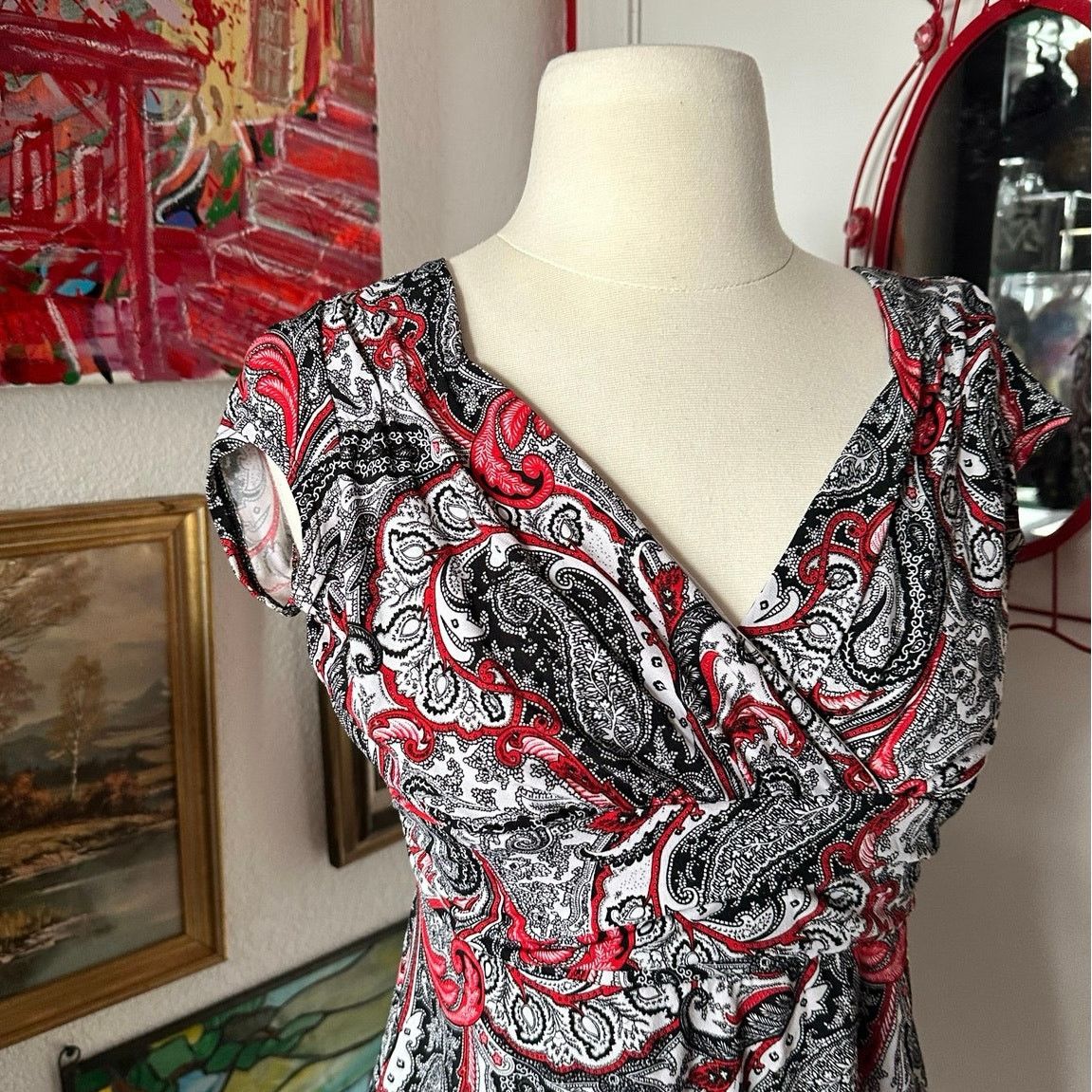 Other volume one juniors black white red v neck short sleeve top Size XL / US 12-14 / IT 48-50 - 2 Thumbnail
