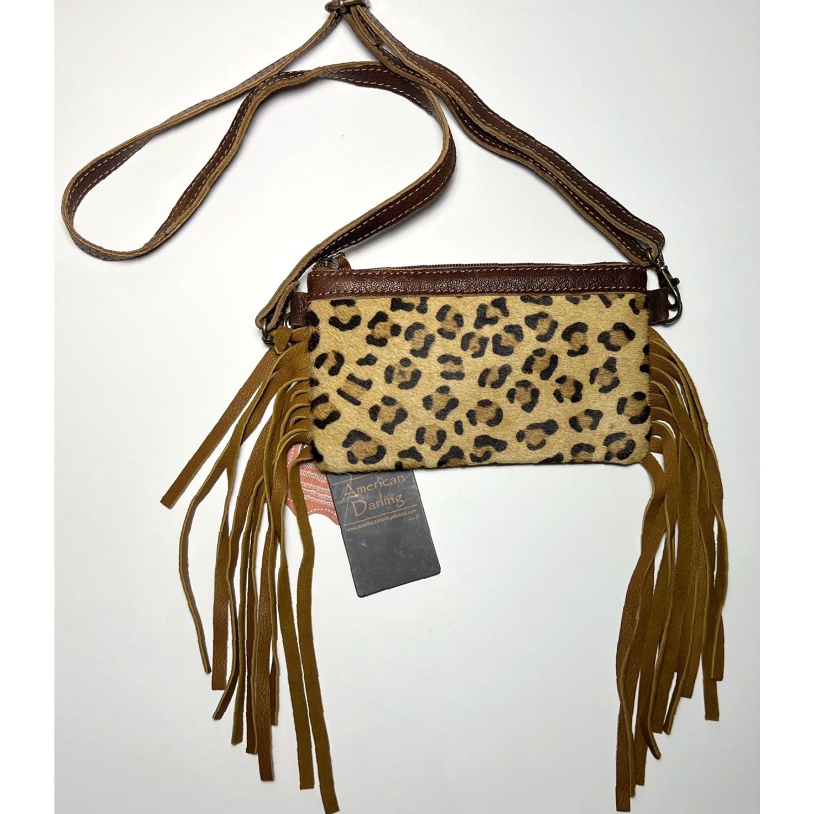 Vintage NWT American Darling Leopard Cowhide w/Fringe Bag Crossbody Purse Size ONE SIZE - 2 Thumbnail