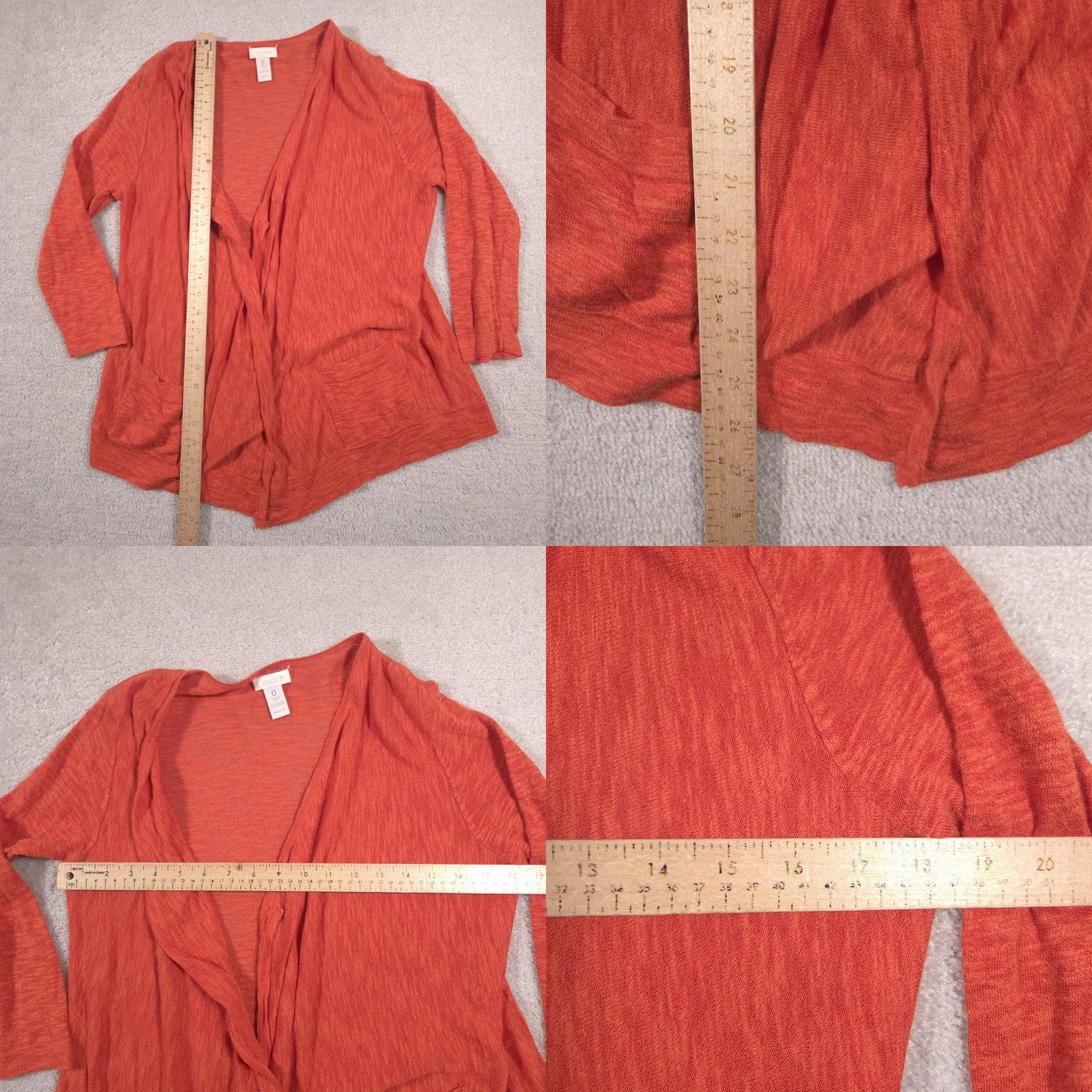 Vintage Chico's Cardigan Womens 0 Orange Cotton Viscose Knit Open Front Pockets Sweater Cardigan Knit Lightweight Casual Workwear Size XS / US 0-2 / IT 36-38 - 8 Thumbnail