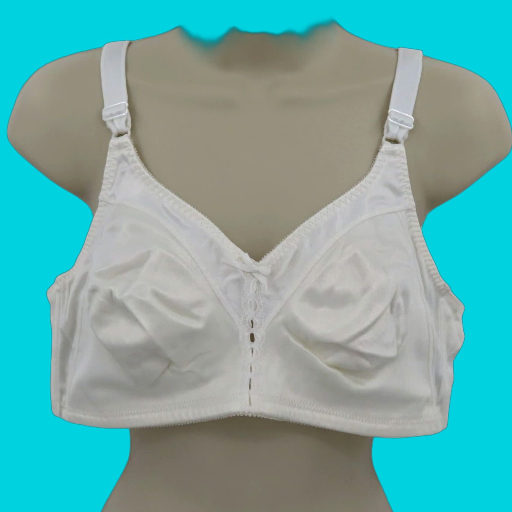 Vintage Bali 40D Double Support Wire Free Wireless Bra 3820 Solid White Bow Wide Straps Size ONE SIZE - 1 Thumbnail