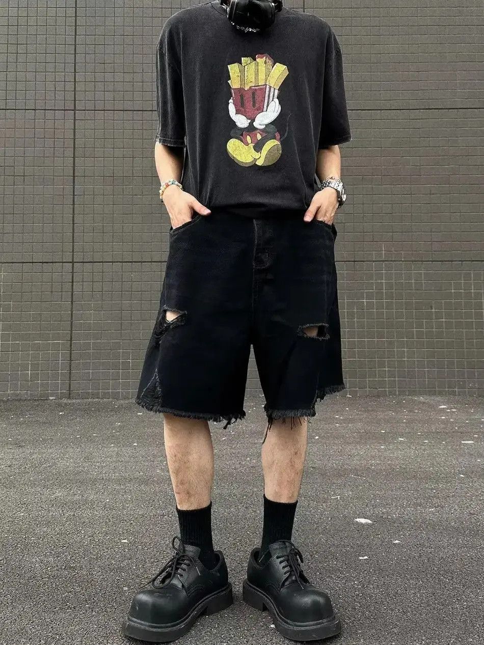 Japanese Brand Vintage ripped washed denim shorts Size US 32 / EU 48 - 3 Thumbnail