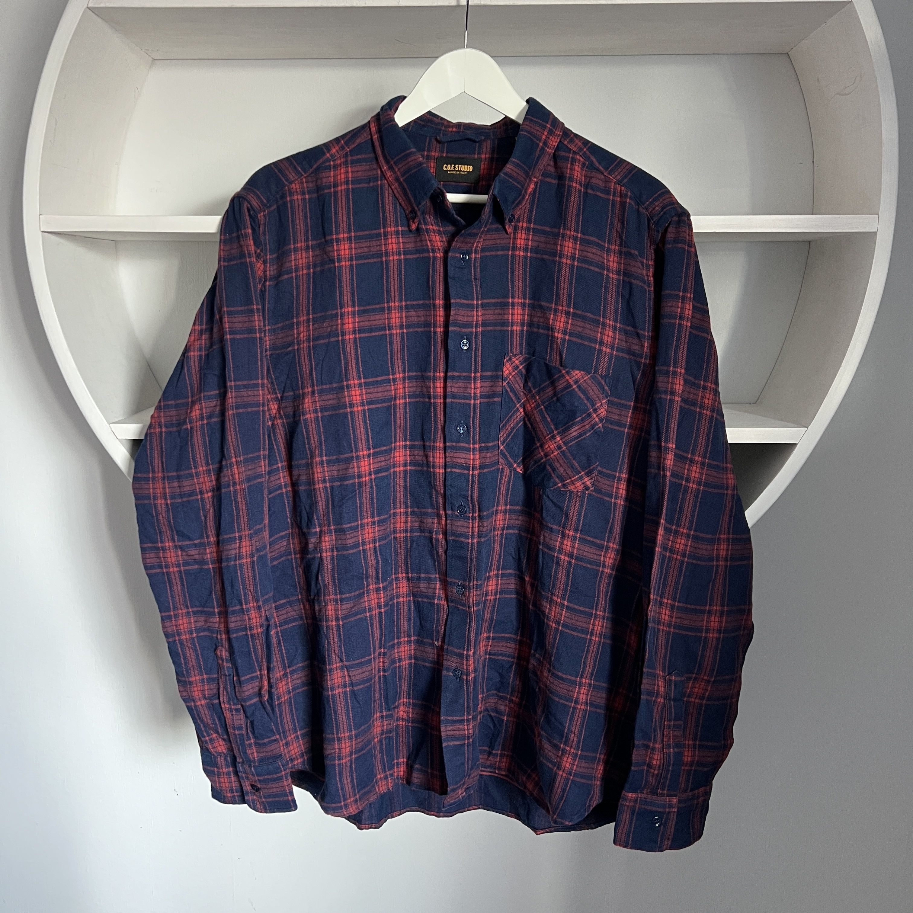 C.O.F. Studio Men's COF STUDIO BD FLANELL Indigo Blue Red Check Shirt Size US L / EU 52-54 / 3 - 1 Thumbnail