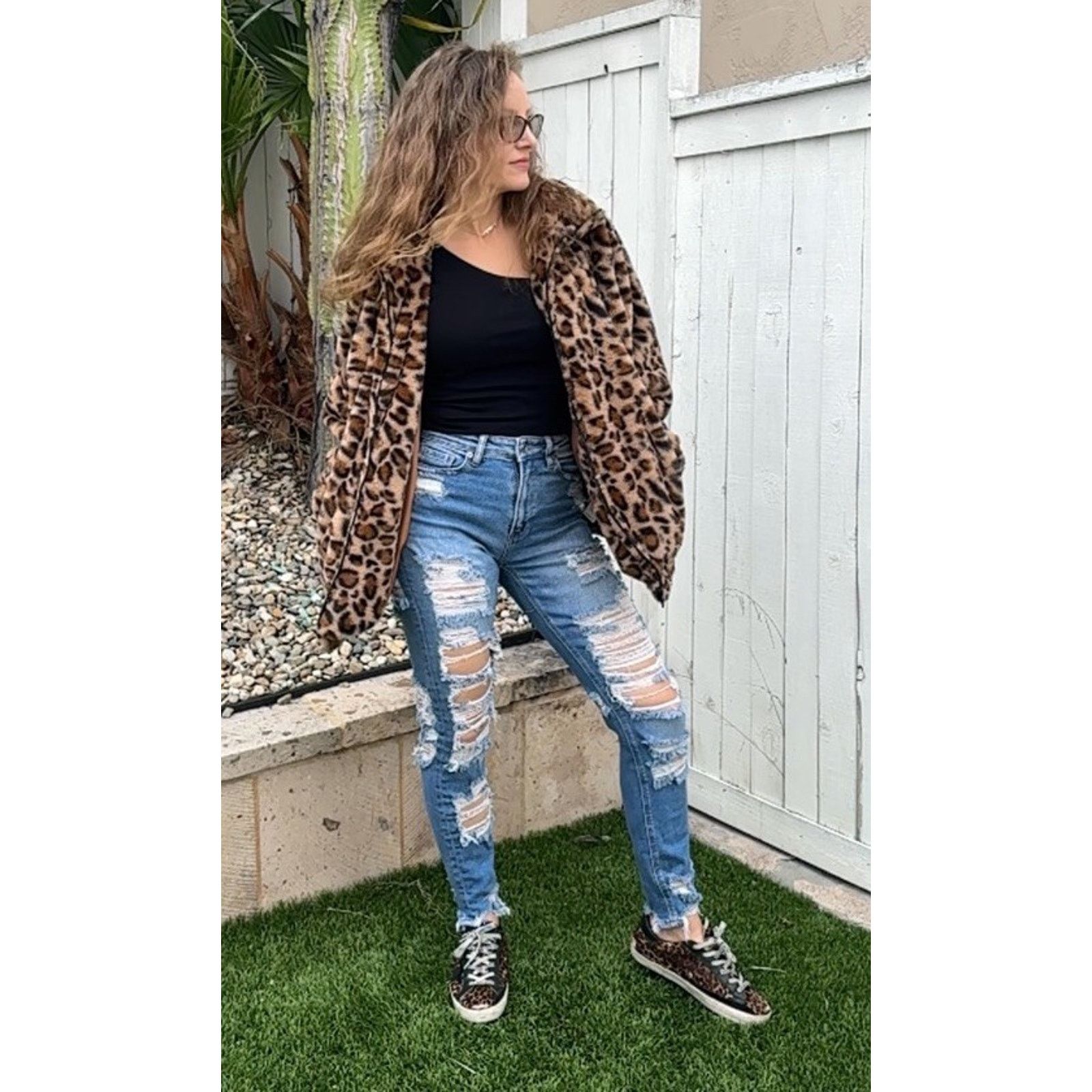 Shein DEF LEPPARD 80s Rock Upcycled Retro Leopard Faux Fur Jacket Size L / US 10 / IT 46 - 3 Thumbnail