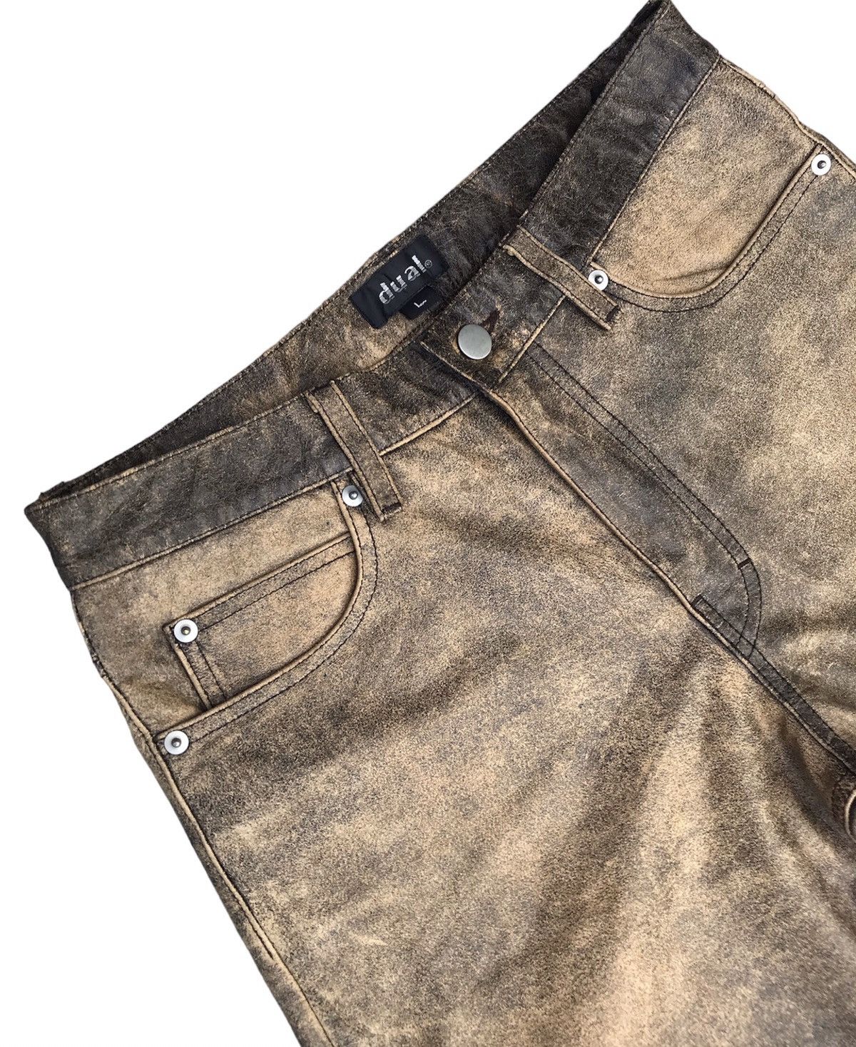 Genuine Leather DUAL ( JAPAN ) FADED COWHIDES LEATHER JEANS Size US 31 - 4 Thumbnail