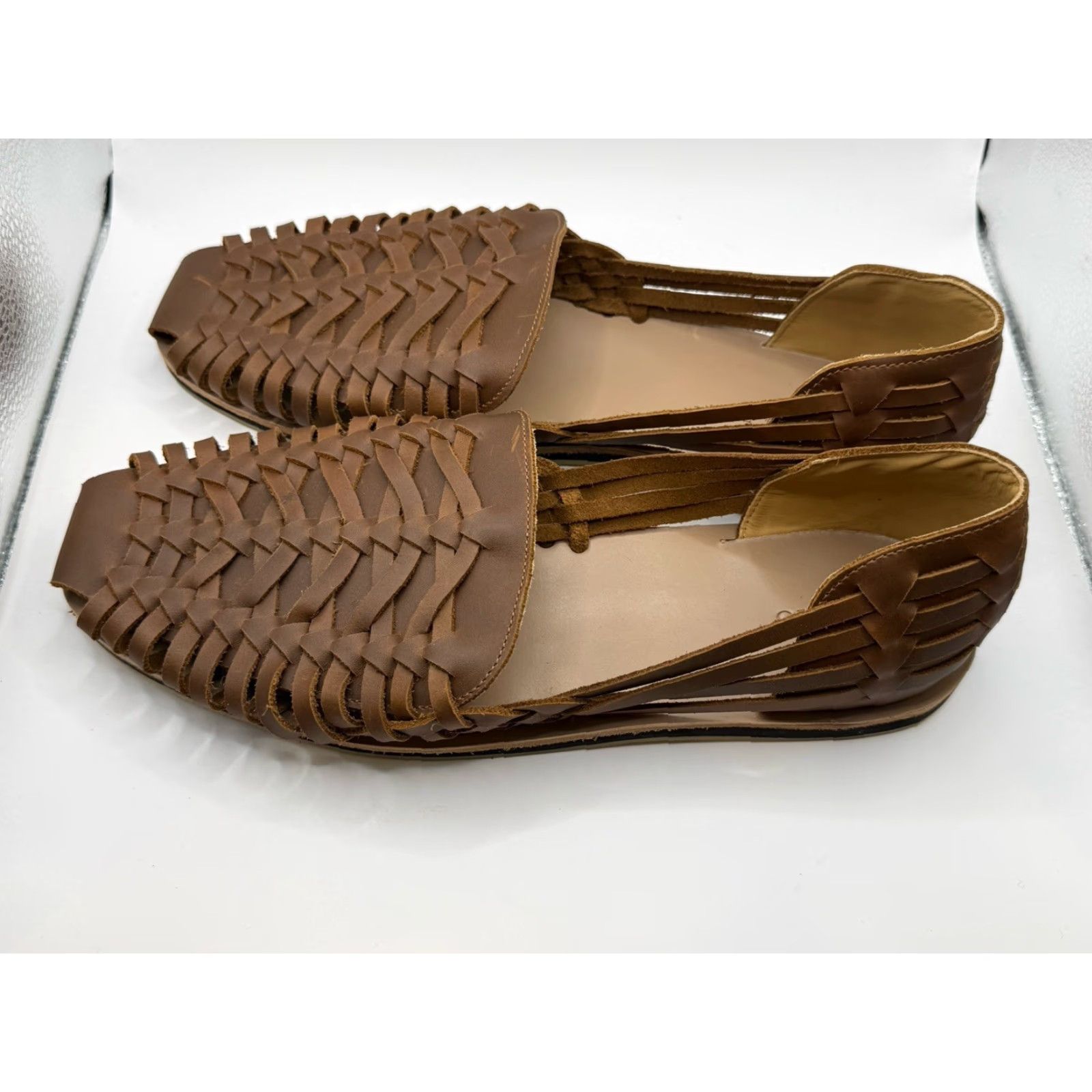 Nisolo NWOB Nisolo Men's Brown Woven Leather Slip On Huarache Sandals 12 Brown Leather Slip-On Cushioned Casual Travel Shoes Mens Size US 12 / EU 45 - 4 Thumbnail