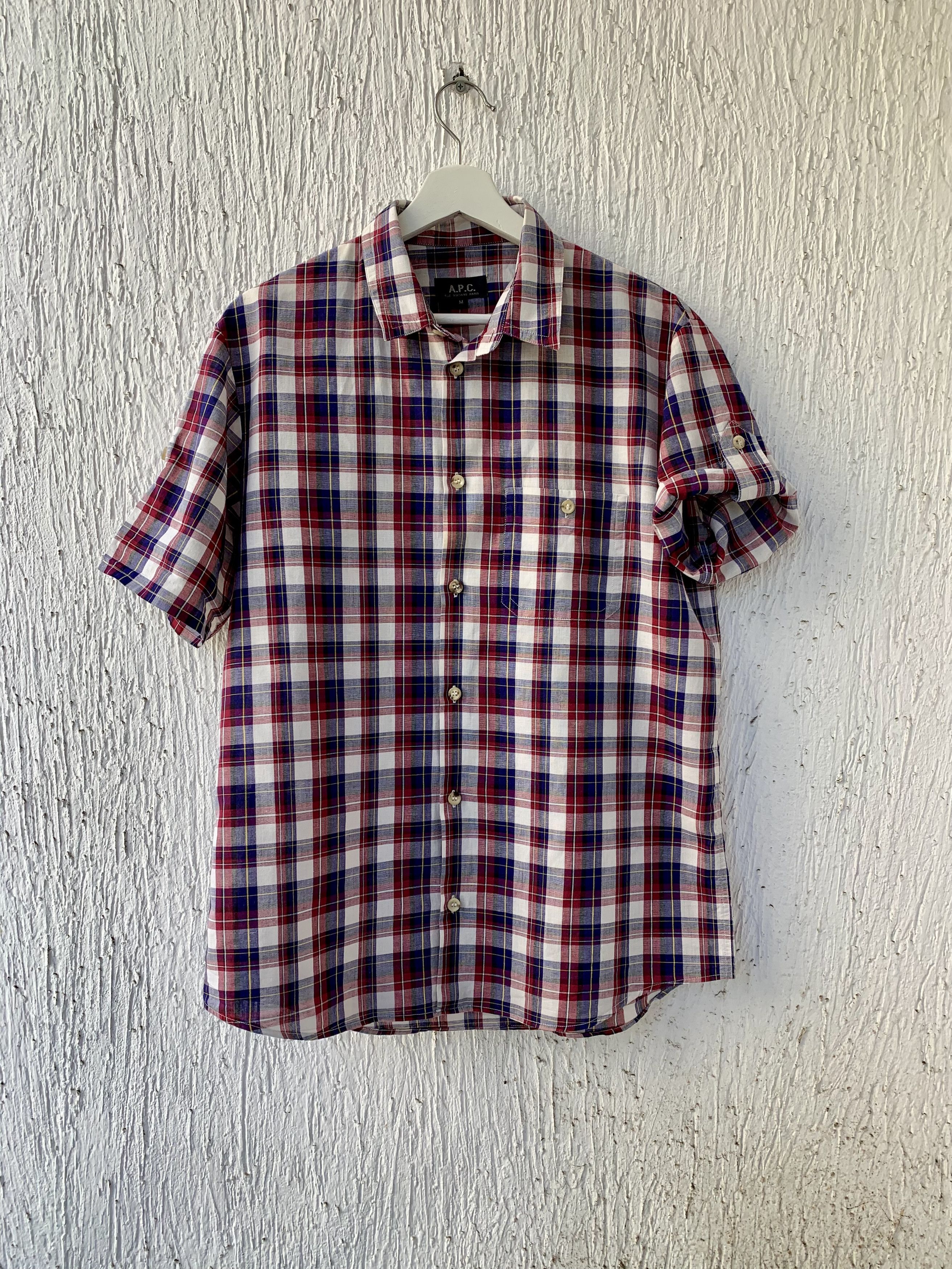 A.P.C. cotton linen tartan check short sleeve shirt Size US M / EU 48-50 / 2 - 1 Thumbnail