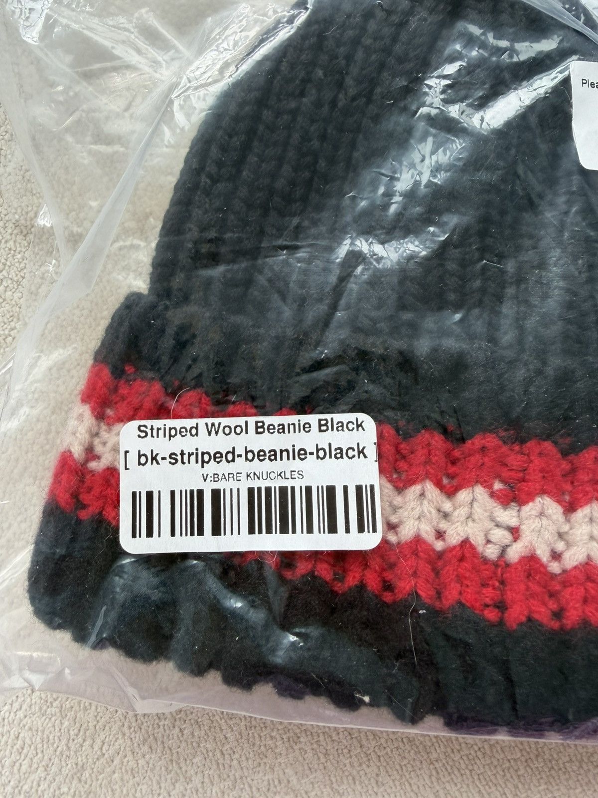 Bare Knuckles Bare Knuckles Beanie Black Red Stripe OS Size ONE SIZE - 2 Thumbnail