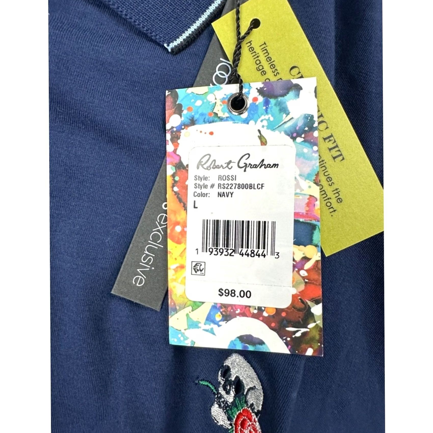 Robert Graham Robert Graham Rossi Skull and Rose Logo Navy Classic Fit Polo - Large Men Shirt Size US L / EU 52-54 / 3 - 8 Thumbnail