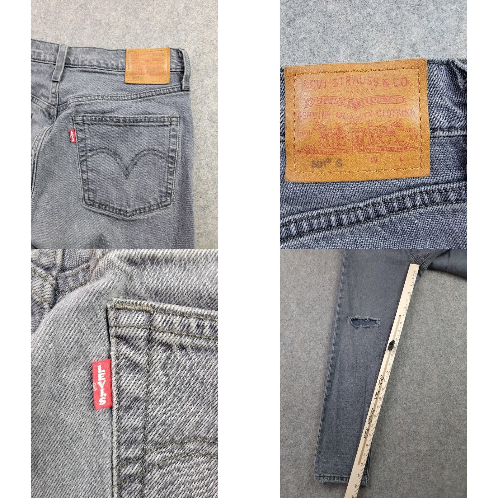 Levi's Levi's Premium 501 S Skinny Jeans Mens 29x28 Gray Button Fly Distressed Slim Denim Cotton 501 Size US 29 - 9 Thumbnail