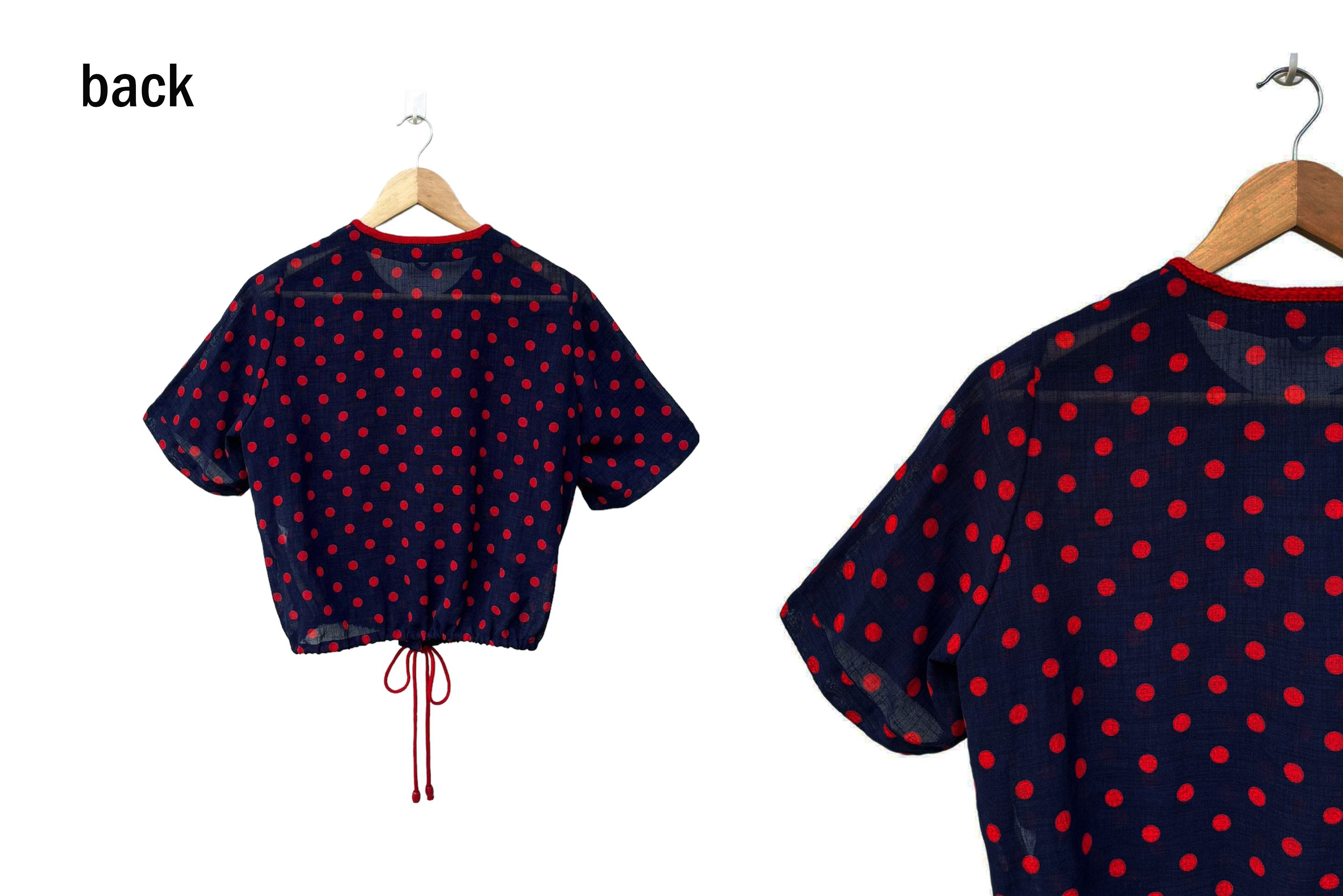 Vintage Japanese Vintage Navy with Red Polka dot Tie Waist shirt Size L / US 10 / IT 46 - 7 Thumbnail