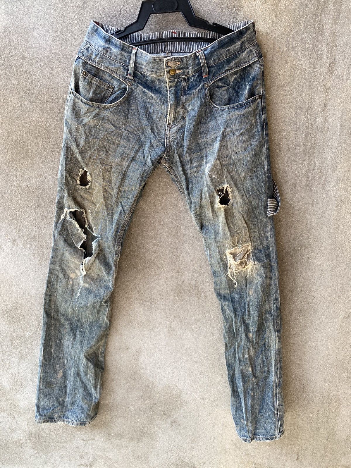 Designer × PPFM PPFM Distressed Denim Pants Like Punk Rock Style Size US 32 / EU 48 - 1 Thumbnail