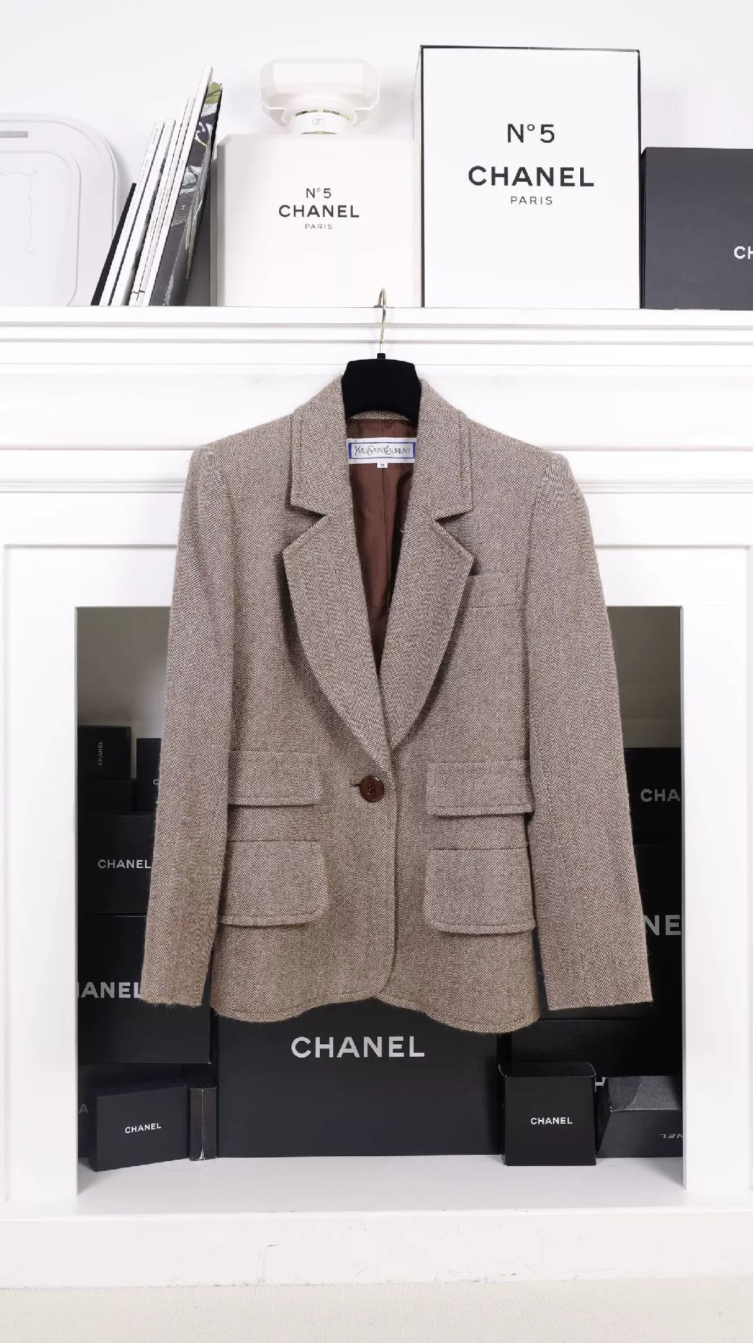 Saint Laurent Paris YSL Brown Herringbone Tweed Blazer Size M / US 6-8 / IT 42-44 - 1 Thumbnail