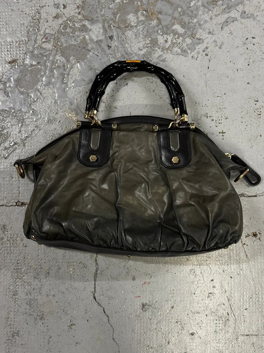 Gucci 2000s Gucci Dark Green & Black Eroded Bamboo Handle Bag Size ONE SIZE - 4 Thumbnail