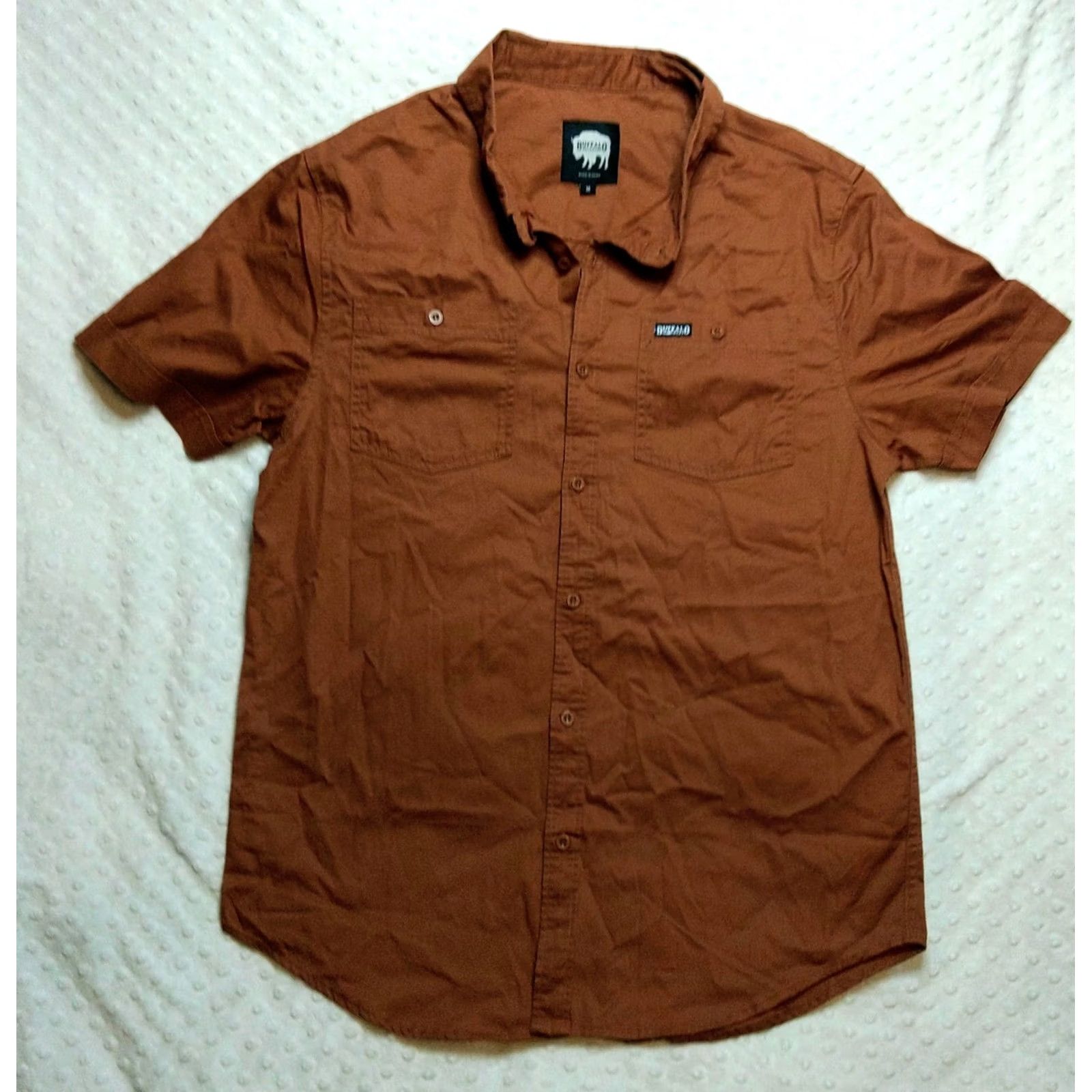Vintage Buffalo Outdoors Workwear Button-Down Camp Shirt M Orange Brown Solid Short Sleeve Collared Mens Size US M / EU 48-50 / 2 - 2 Thumbnail