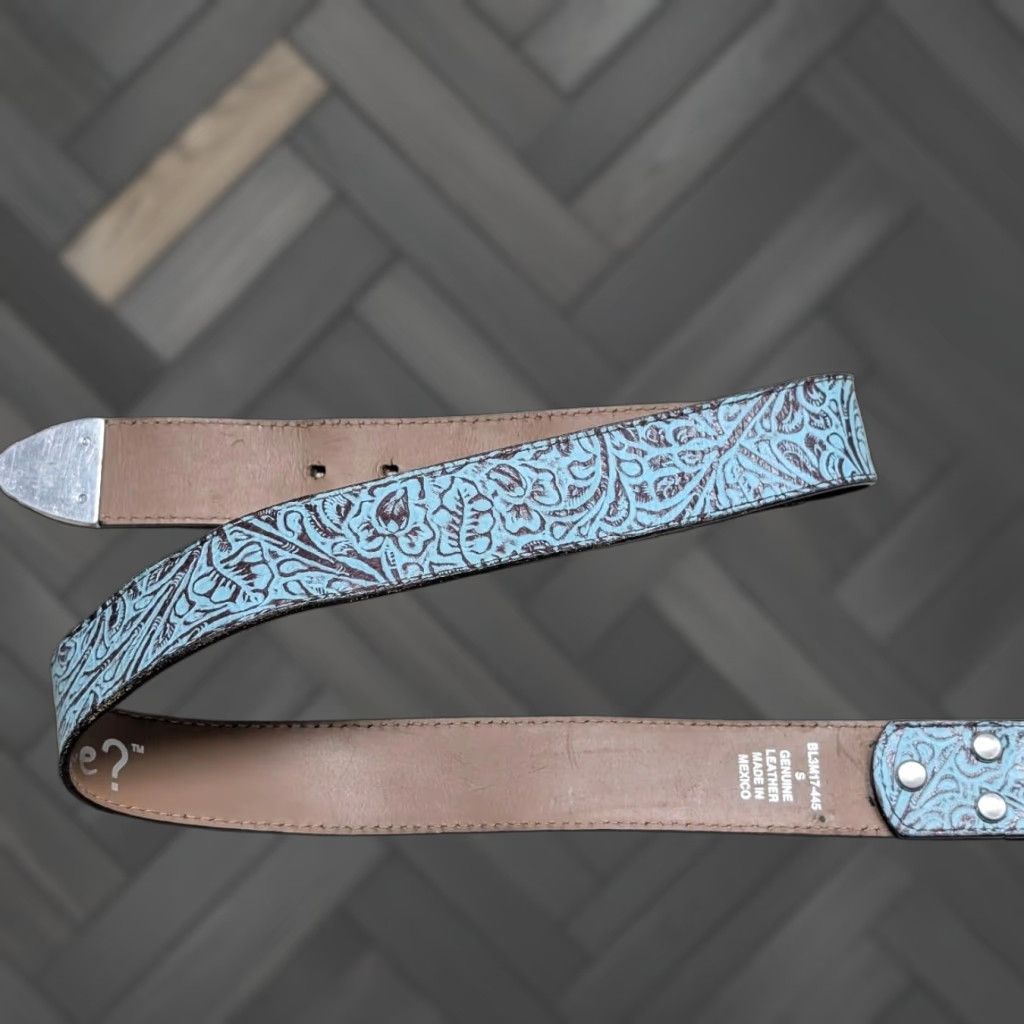 Miss Me VINTAGE western belt Miss Me Teal Tooled Leather 30" Women Belt Size ONE SIZE - 1 Thumbnail