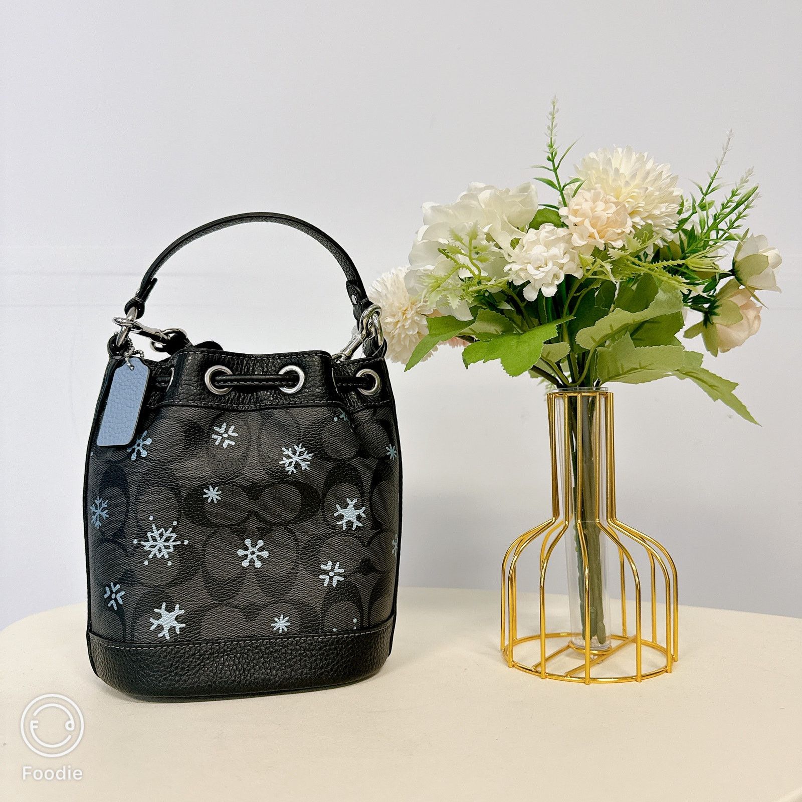 Coach Coach CE587 Dempsey Drawstring Bucket Bag 15 IN Black Multi Size ONE SIZE - 3 Thumbnail
